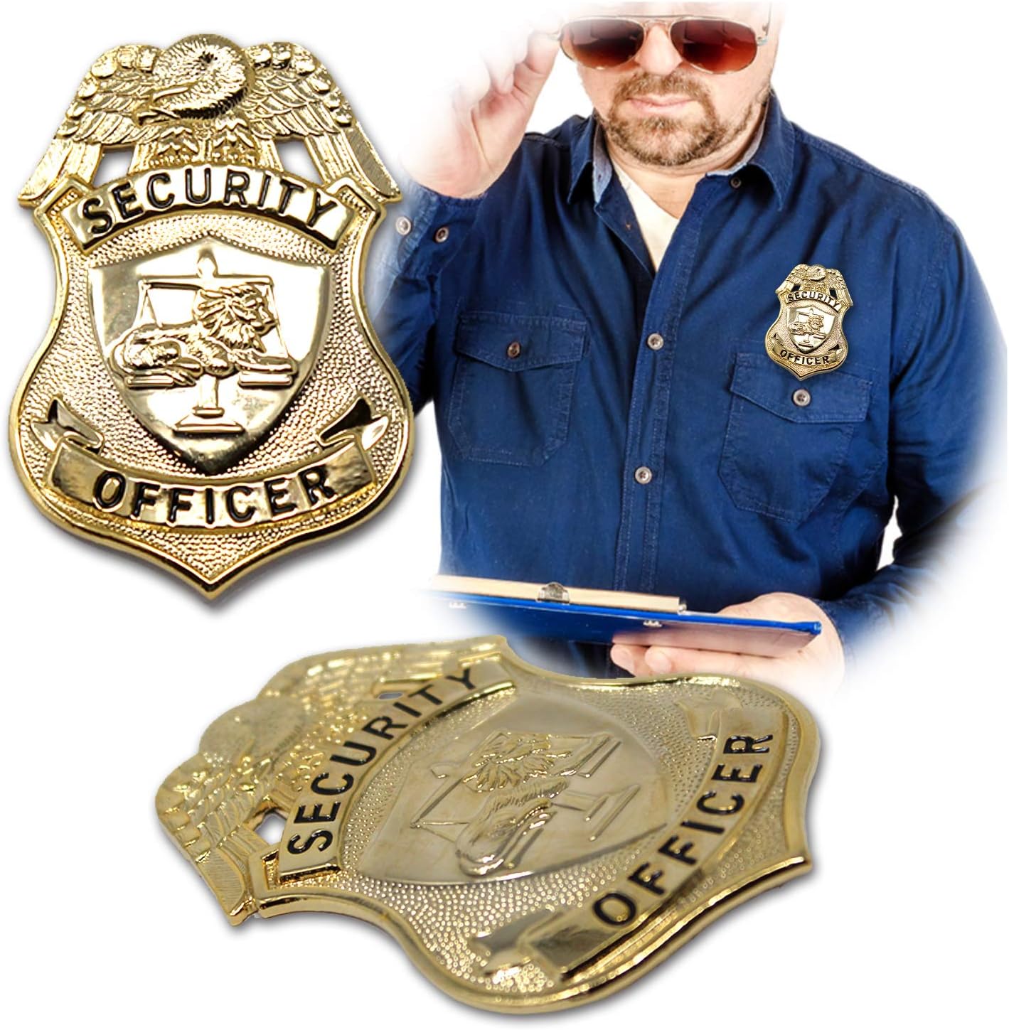 Professional Security Officer Metal Badge – Gold Shield Pin with Eagle Emblem – Durable & Authentic Look for Uniforms or Costumes