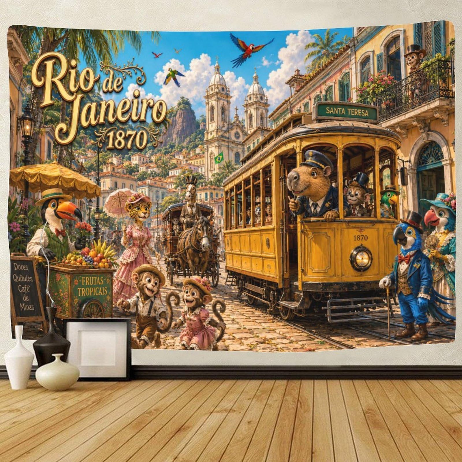 GPMNBCXZK Vintage Rio De Janeiro Streetscape 3D Print Wall Tapestry Wall Hanging Decor Tapestries Poster Curtain Living Room College Dorm 130cmx150cm