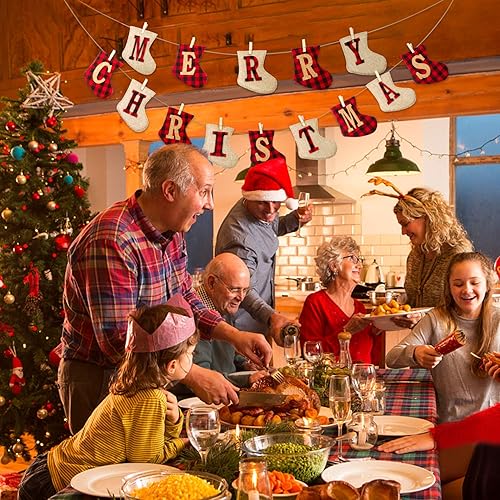 Miniatura 6 de Cartel de arpillera de Feliz Navidad, decoración navideña en forma de calcetín, decoración colgante para interiores y exteriores, decoraciones