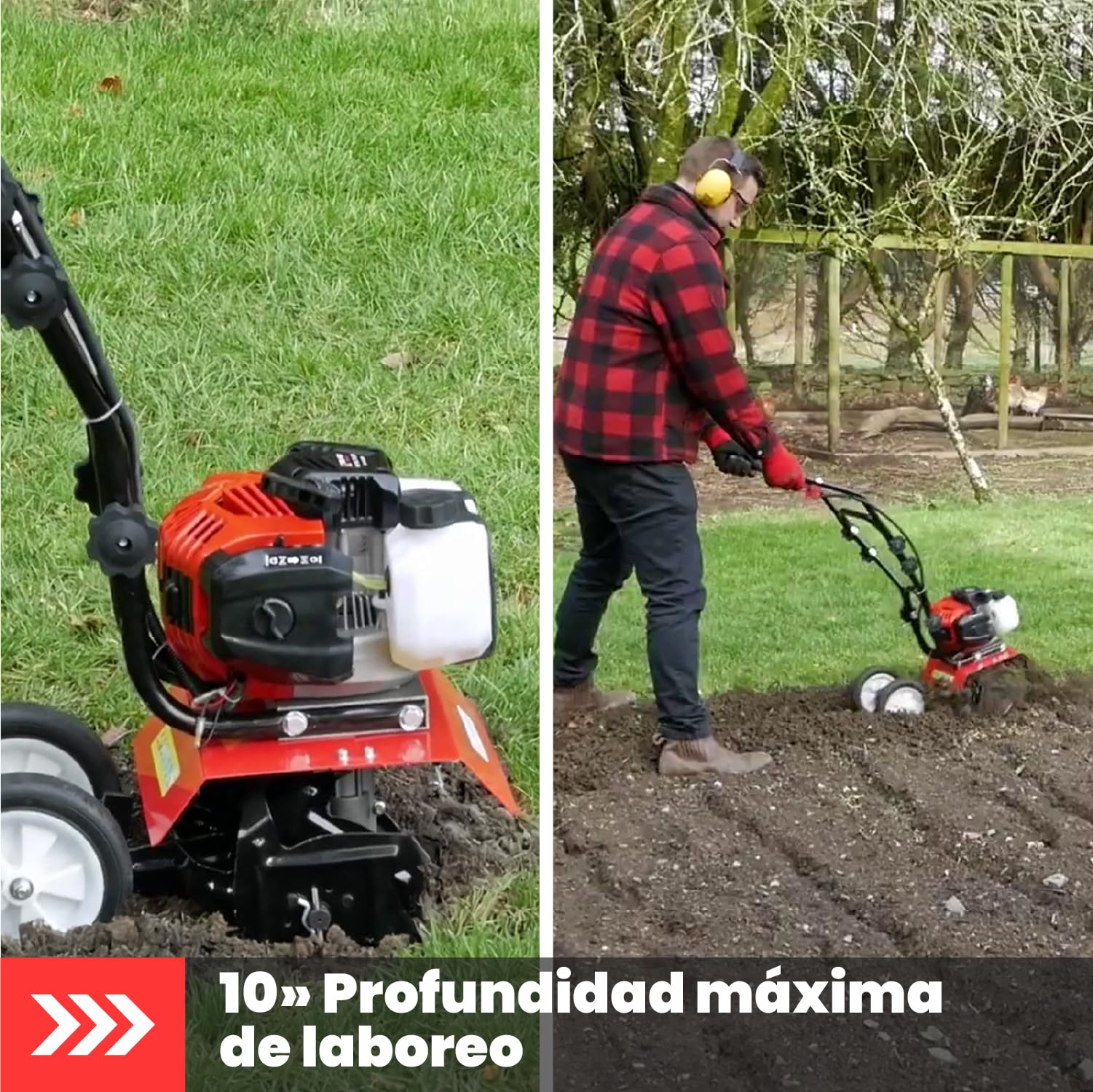 BU-KO 52CC Garden Tiller Engine 3HP 2 Tiempos Lawn Soil Cultivator Rotovator Motor Ligero Compacto Potente Sure Apretones Manijas Fabricadas para ser duraderas Dependiente - 1 AÑOS DE GARANTÍA