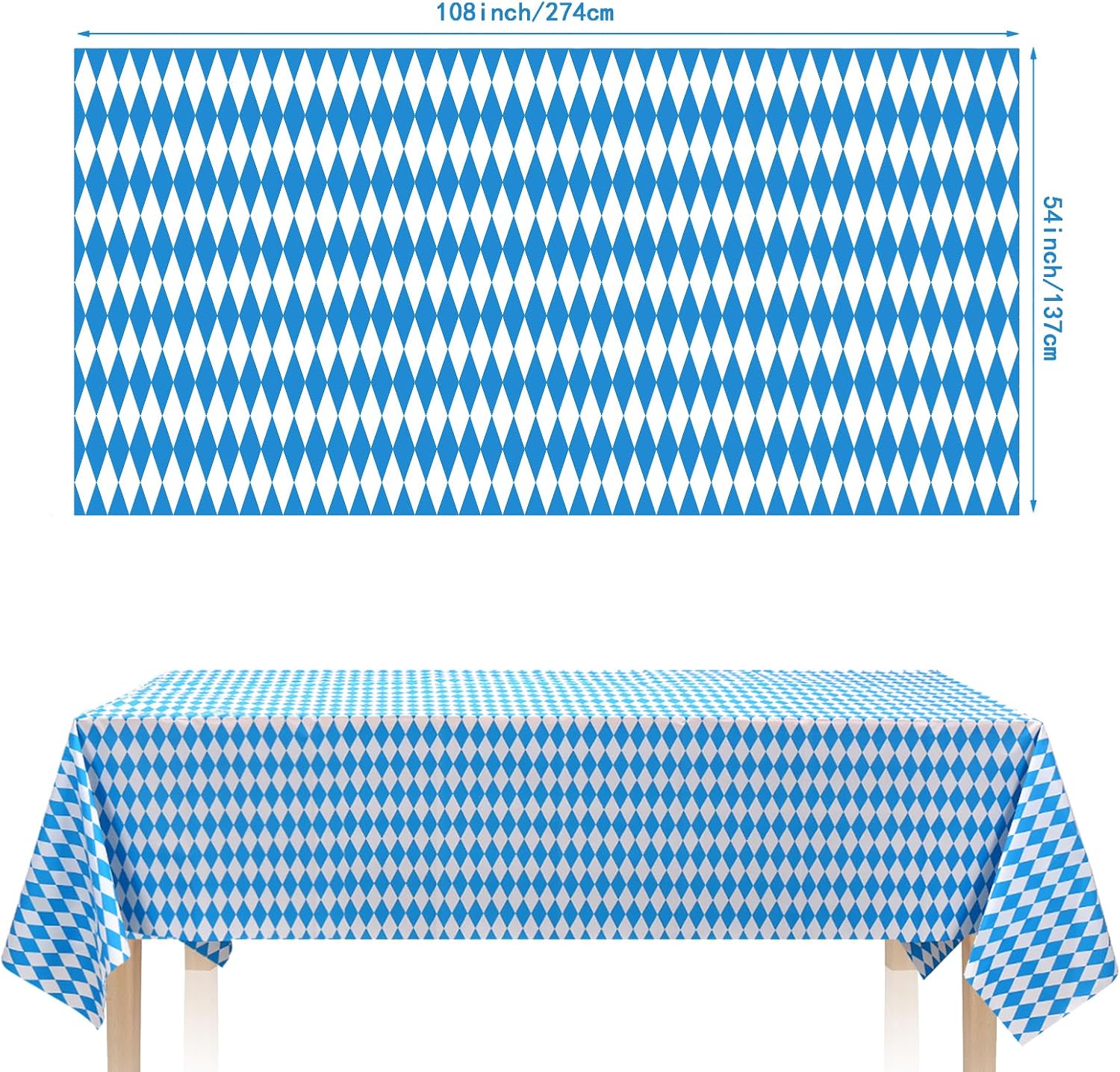 3pcs Oktoberfest Blue White German Tablecloths, Bavarian Vinyl Rectangle Plastic Checkered Tablecover 54 x 108in, Beers Festival Party Accessories for Oktoberfest Decorations Camping Picnic