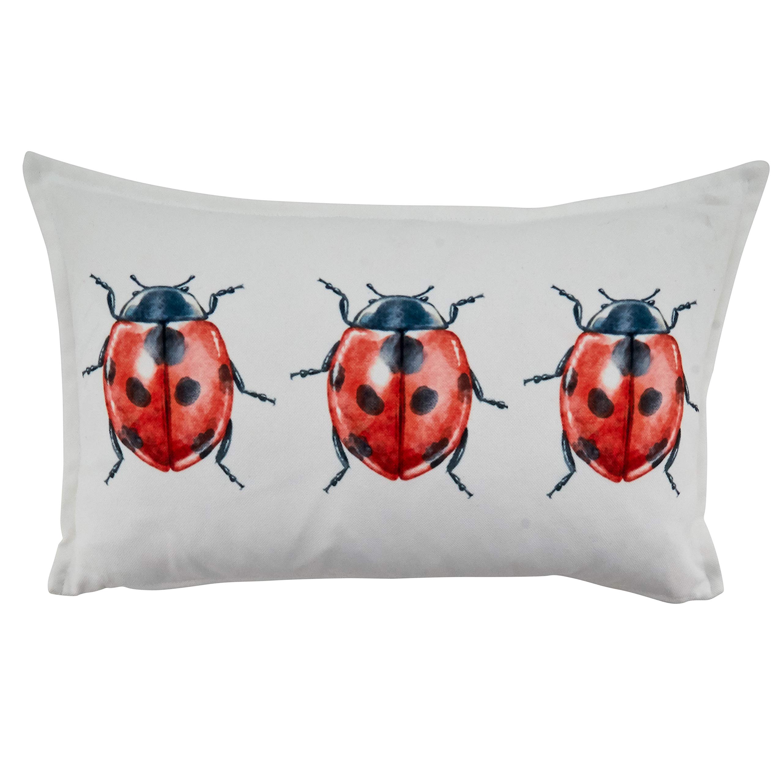 SARO LIFESTYLE Insectes Collection Lady Bugs Throw Pillow with Poly Filling, 12" x 20", White