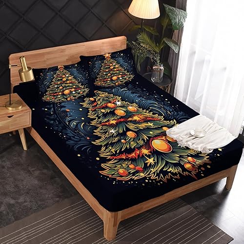 Miniatura 9 de Sábanas para árbol de Navidad tamaño Queen  Sábanas y fundas de almohada del árbol de la vida  100% microfibra, estampado de alto número de hilos,