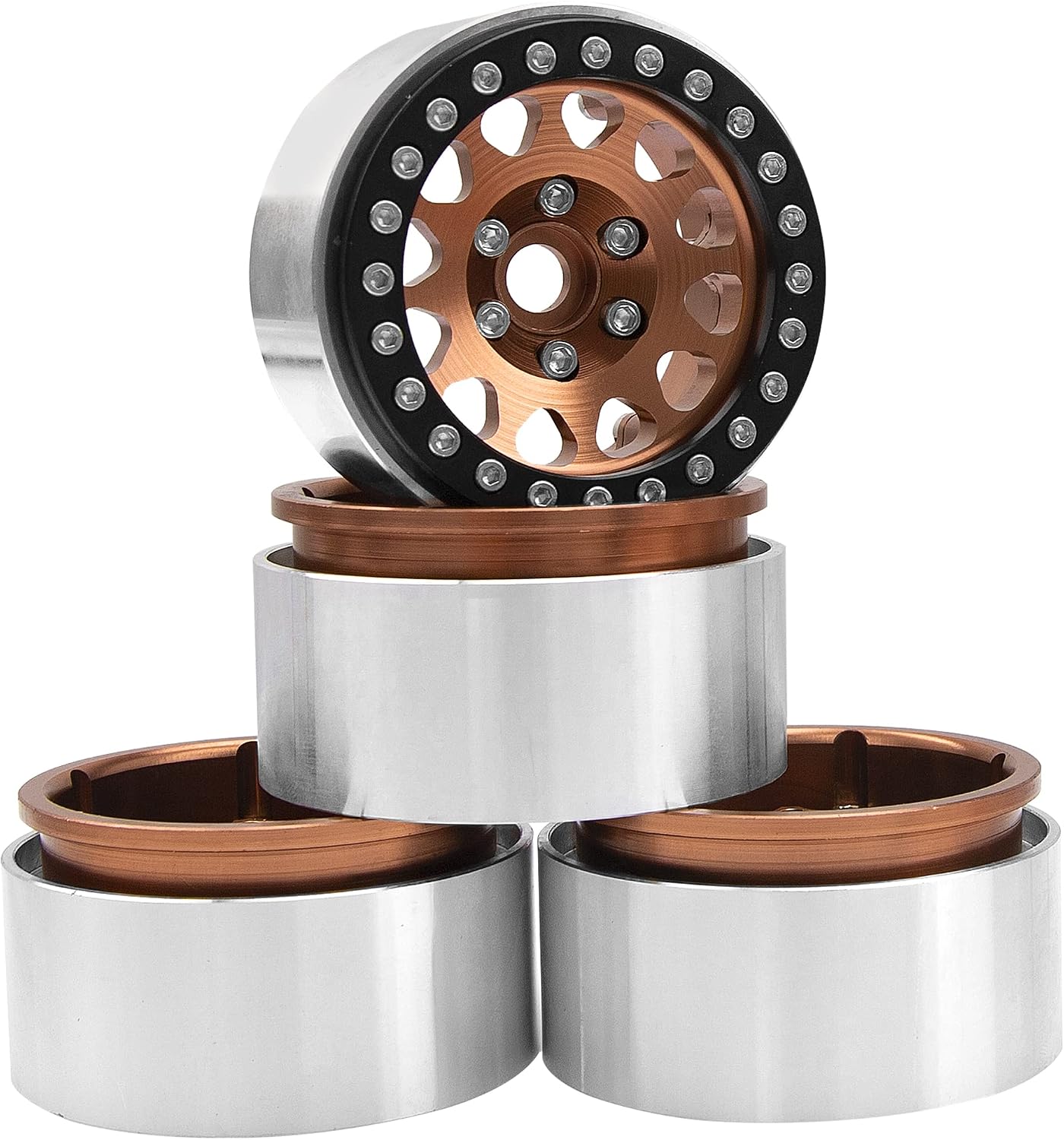 4Pack Vgoohobby Alloy 1.9" RC Beadlock Wheels Rims 12-Spoke Thickness 30mm Compatible with Axial SCX10 D90 Traxxas TRX4 RedCat Gen8 Tamiya CC01 1/10 RC Crawler Car (Titanium)