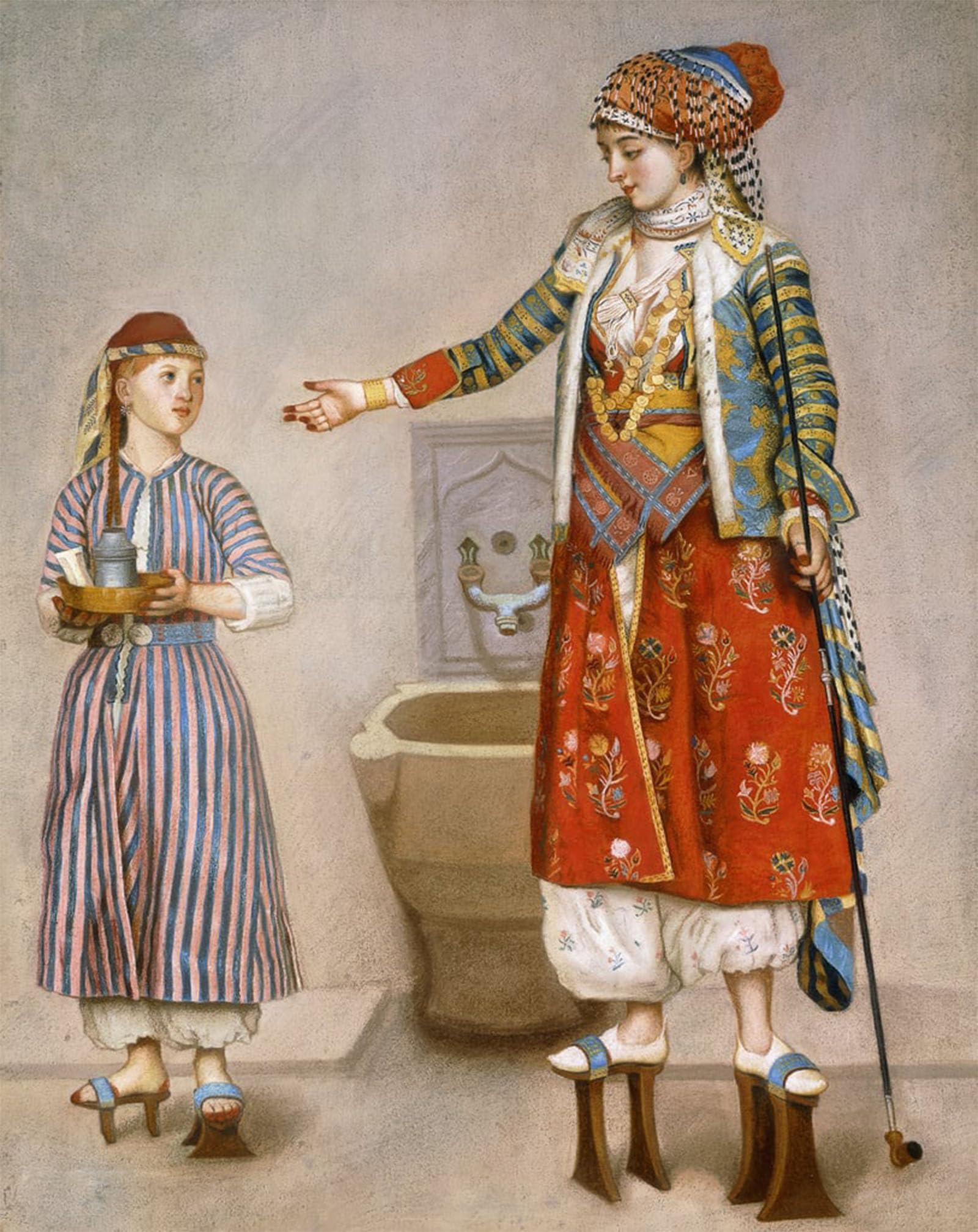 ARTXLXXBN Famous Art Print Poster Vintage Wall Art a Woman in Turkish Costume in a Hamam Instructing Her Servant by Jean Étienne Liotard Canvas Art Poster for Home Decor 60x90cm