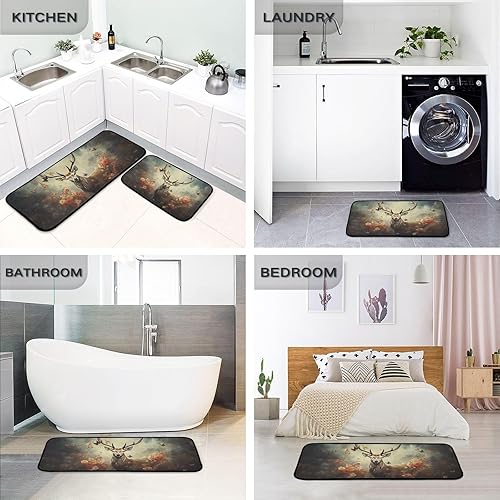 Miniatura 5 de ZENWAWA Fantasy Deer Painting Kitchen Mat 2 Pcs Set, Low Pile Kitchen Rugs Cushioned Water Absorbent Washable Floor Mats for Kitchen Sink Laundry