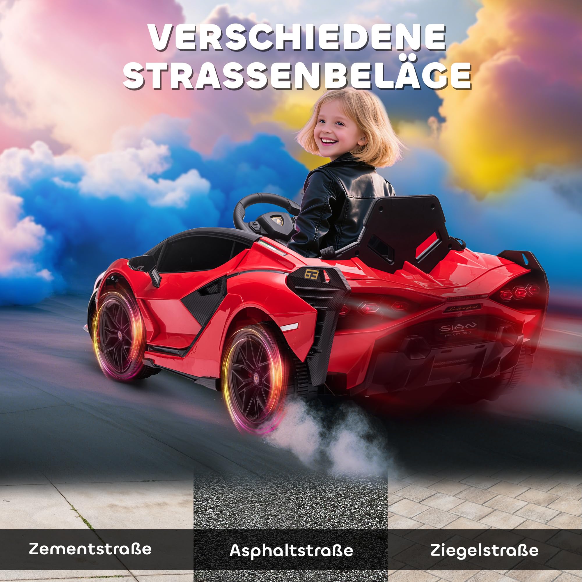 HOMCOM Kinder Elektroauto 12V Kinderauto mit 2,4 G Fernbedienung, 2 Motor, Kinderfahrzeug mit Hupe, LED, Musik, Elektrofahrzeug für 3-5 Jahre Kinder, Rot