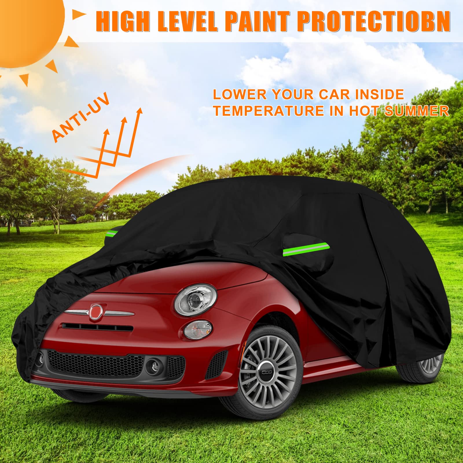 Funda Coche Exterior Compatible con 2007-2024 FIAT 500/500C/500E/Abarth, Cubre Coches Impermeable Transpirabl, Coberturas Completas Anti-UV, a Prueba de Polvo, a Prueba de Lluvia y a Prueba de Nieve