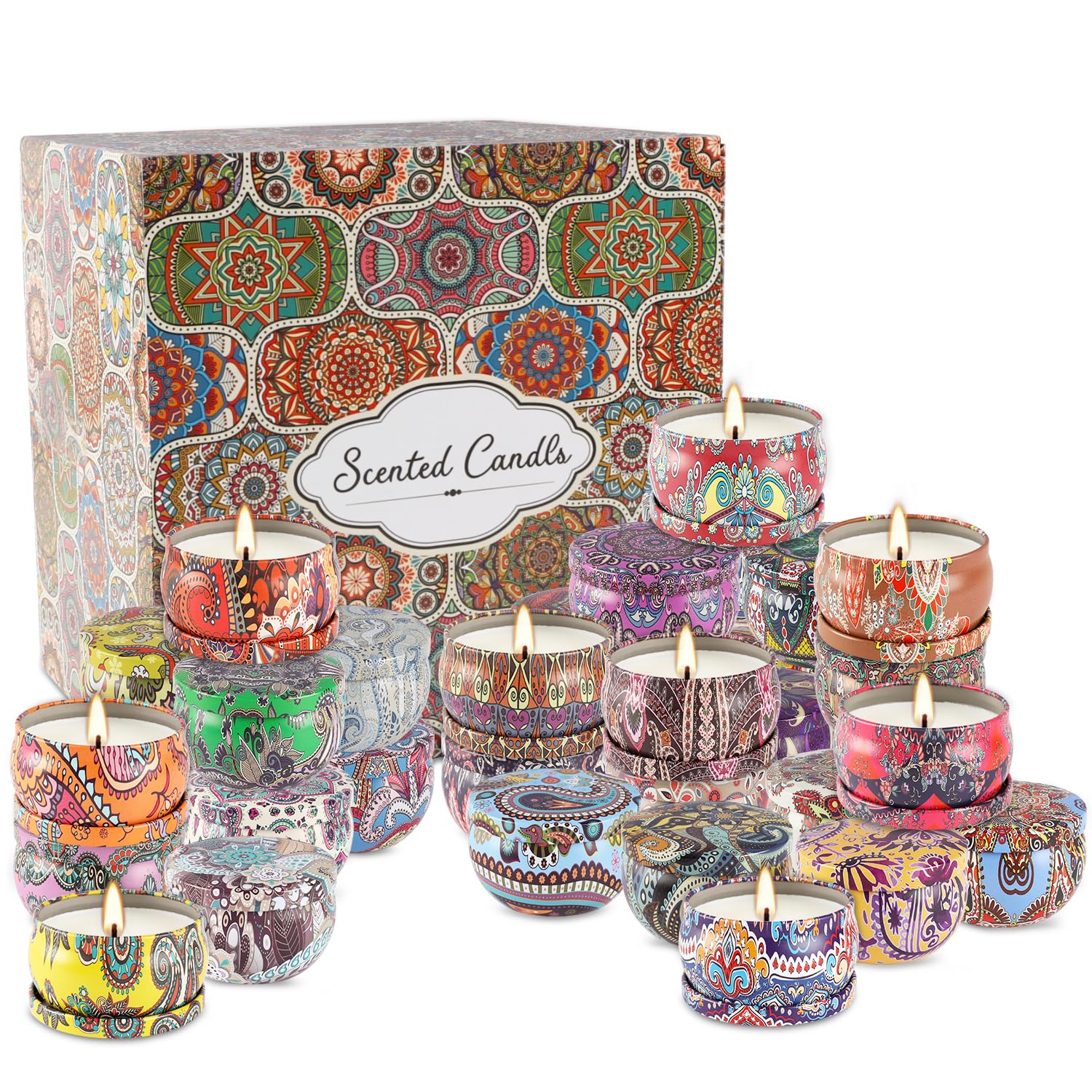 LIVEN Lot de 36 bougies parfumées en cire de soja pour la maison - Bougies parfumées pour la maison - 70,9 g - Bougies parfumées pour maman pour Noël, anniversaire, Thanksgiving, fête des mères