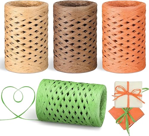 4 rollos de cinta de rafia de 1200 pies de cinta de papel de rafia de Navidad, Acción de Gracias, Halloween, cinta de embalaje para envoltura de