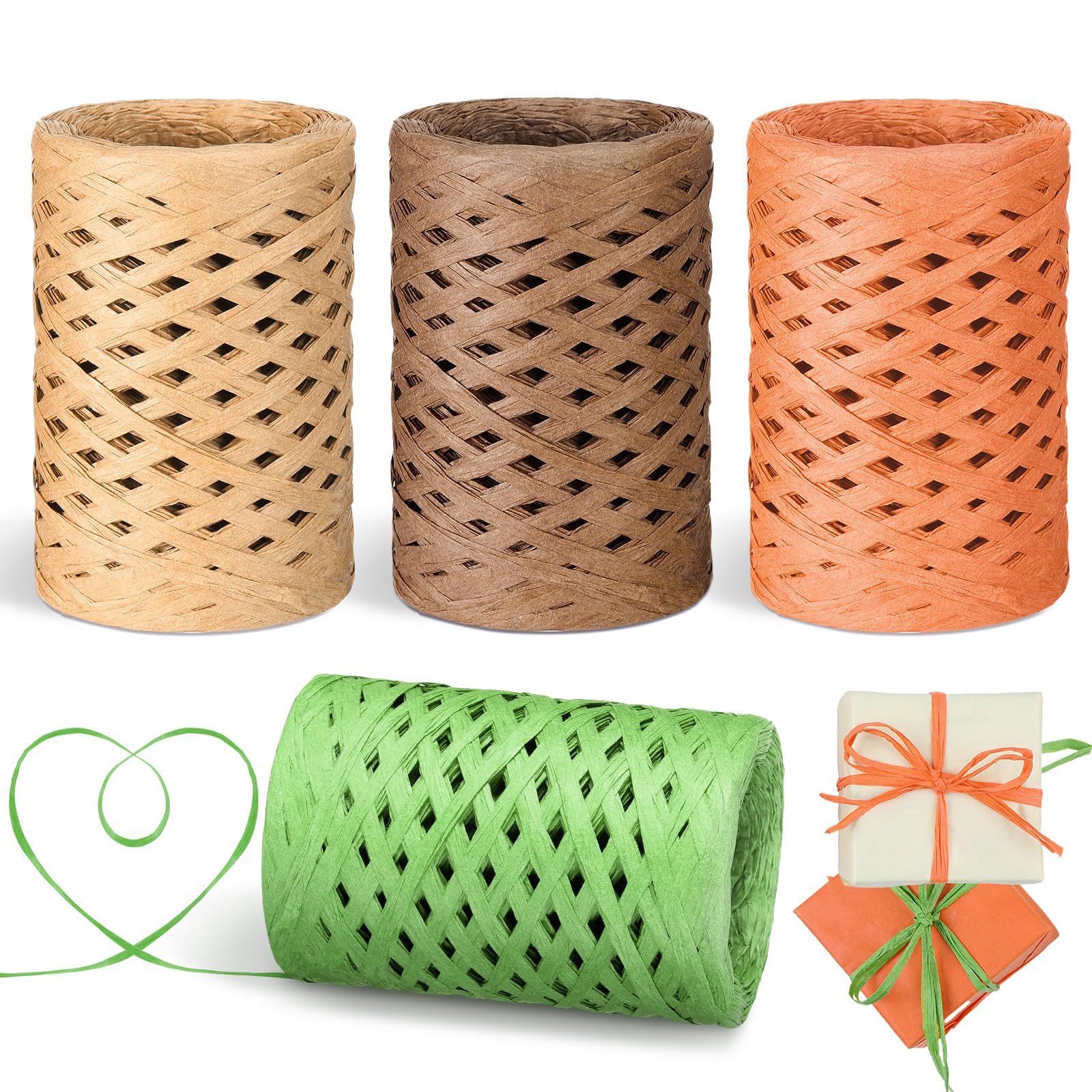 Cinta de rafia de Navidad de 1200 pies para envolver regalos festivos con 4 rollos de papel