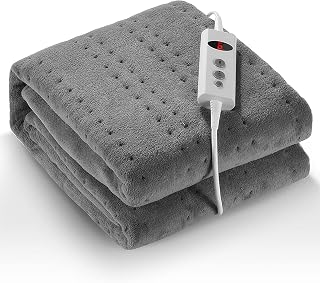 CURECURE Electric Heating Blanket 150x80cm Coral Fleece Light Grey | 10 Temperature Modes, 1-9h Timer, Overheat Protection, Auto Shutdown, Machine Washable