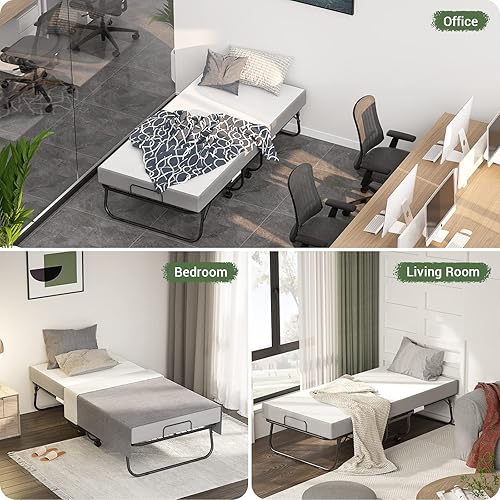 Miniatura 7 de Unikito Cama plegable con colchón para adultos, 75 x 31 pulgadas, cama de invitados portátil plegable con colchón de espuma viscoelástica y marco de