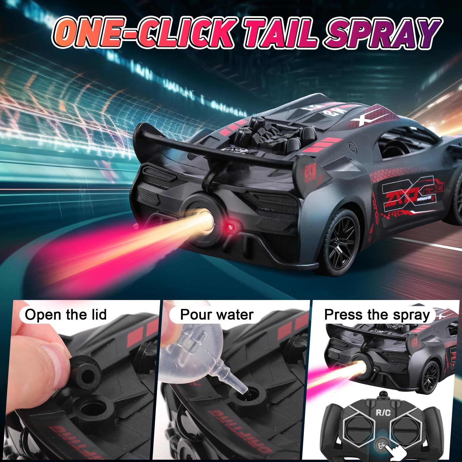 Bugetti Macchina Telecomandata per Bambini 3-12 anni Modellino RC Car, 1:18 Auto Telecomandata Bambino con Spray, Batteria Ricaricabile, Luce LED, Natale Compleanno Regalo per Ragazzi, Rosso