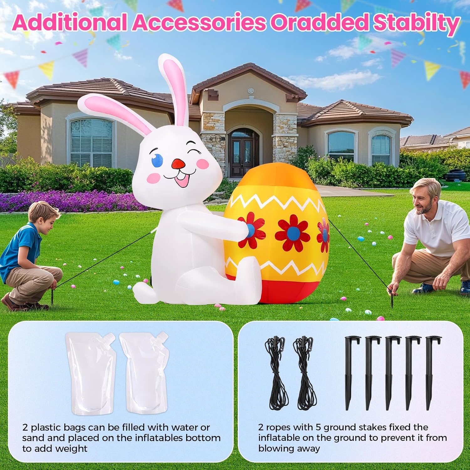 AKEYDIY 4FT Easter Inflatable Decor - 40"x22"x49" Lighted Inflatable Bunny with Egg, Indoor/Outdoor Spring Yard Decoration for Garden, Lawn, Party (Easter Bunny D401)