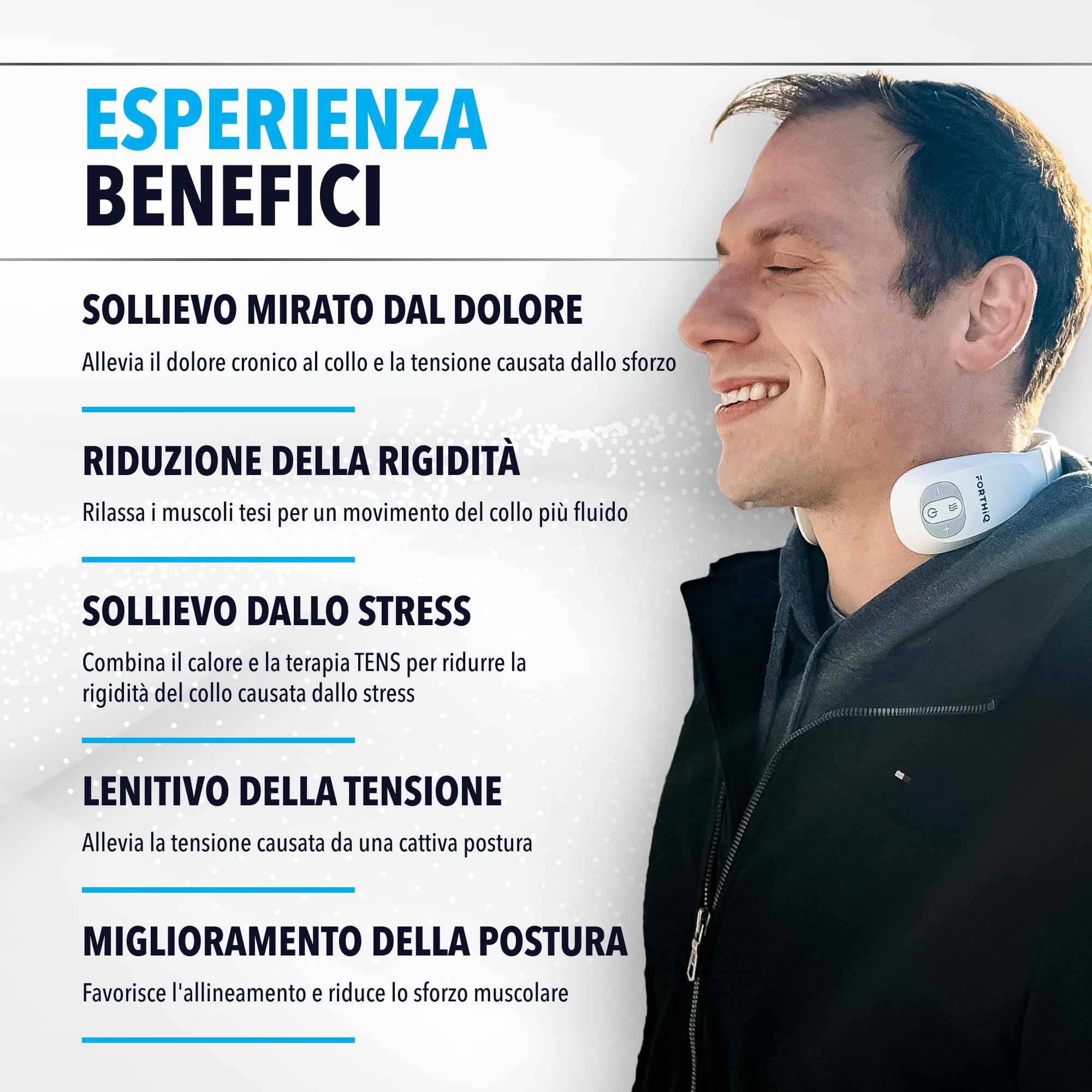 FORTHiQ Massaggiatore TENS per il Collo con Calore, Massaggiatore Elettrico per Alleviare il Dolore, 15 Livelli di Intensità, Massaggio Profondo, Portatile e Rilassante