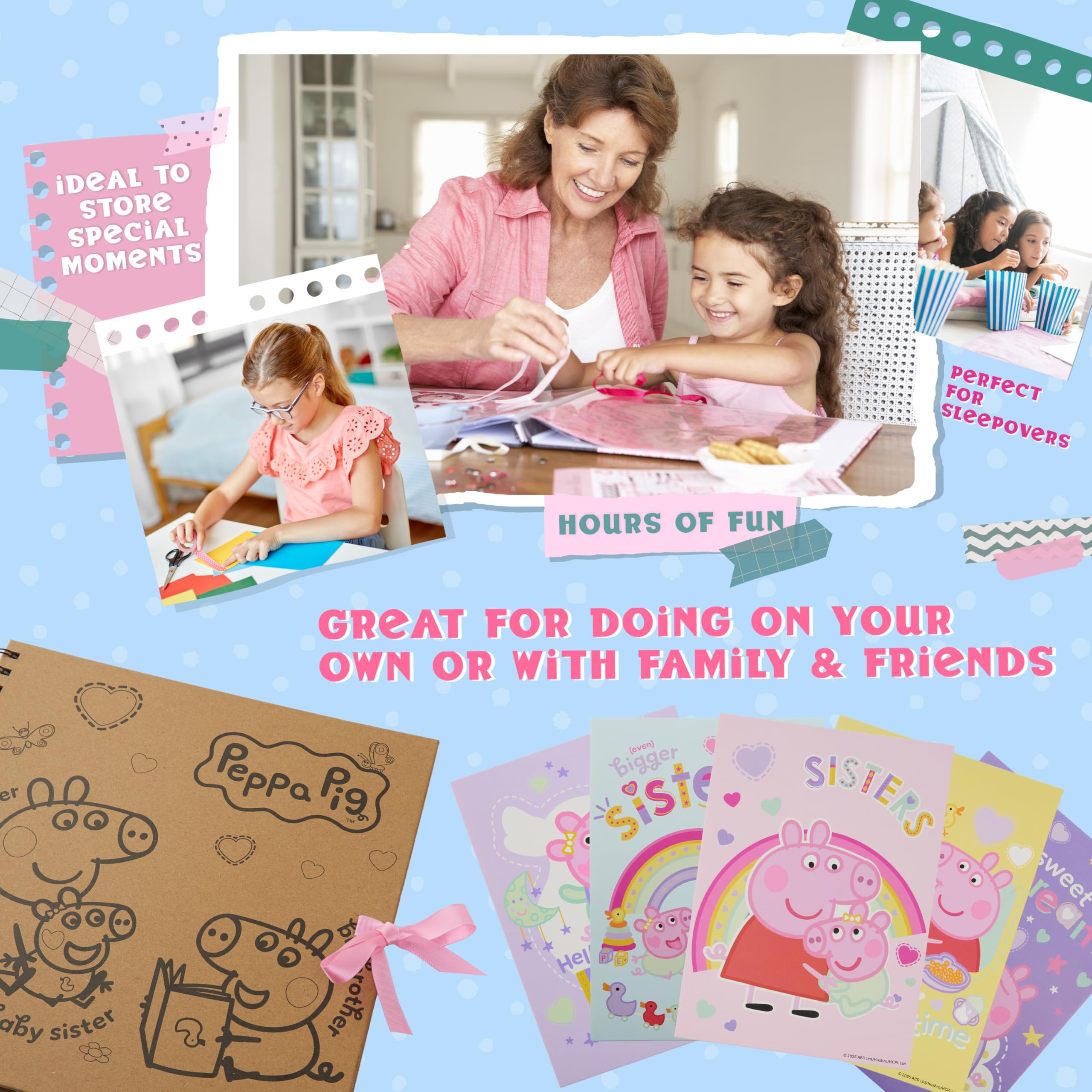 Peppa Pig Kit Scrapbooking Enfant 51 Pièces, Loisirs Créatifs avec Carnet, Autocollants Enfants, Stylos Gel, Paillettes, Tampons et Accessoires