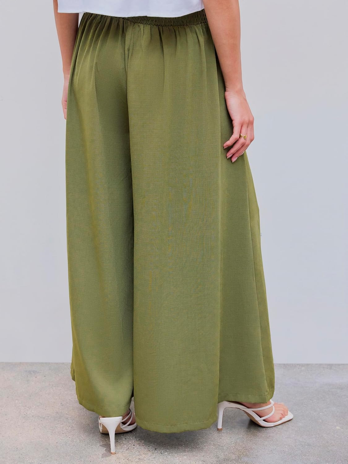 CIDER High Rise Bowknot Shirred Wide Leg Trousers