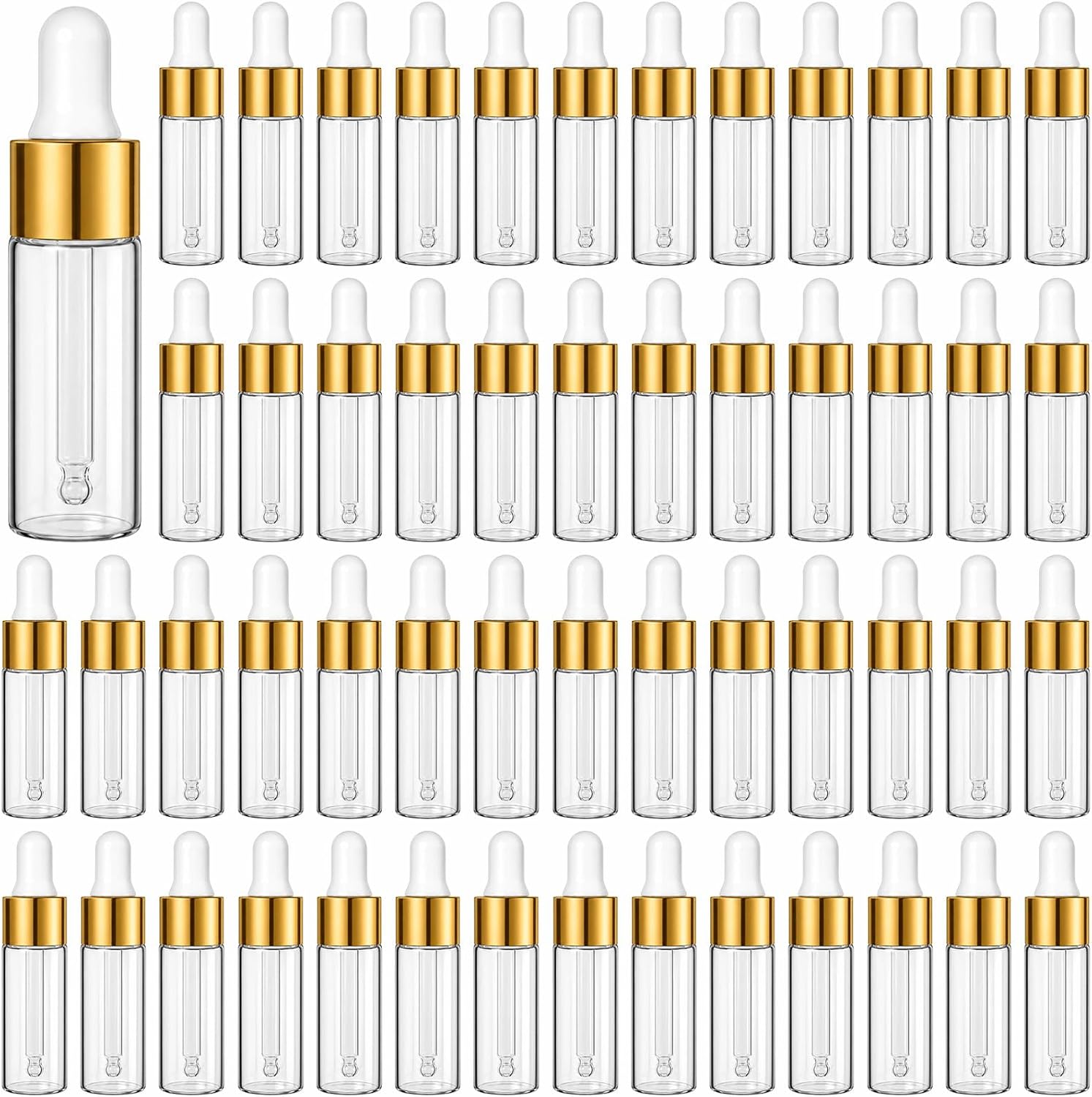 100Pcs Cuticle Oil Bottles,Small Dropper Bottle Mini Glass Cuticle Oil Bottle Bulk,Clear Essential Oil Bottles,Empty Sample Containers with Gold Cap,Portable Sample Vials for Travel,DIY (5, ml/min)