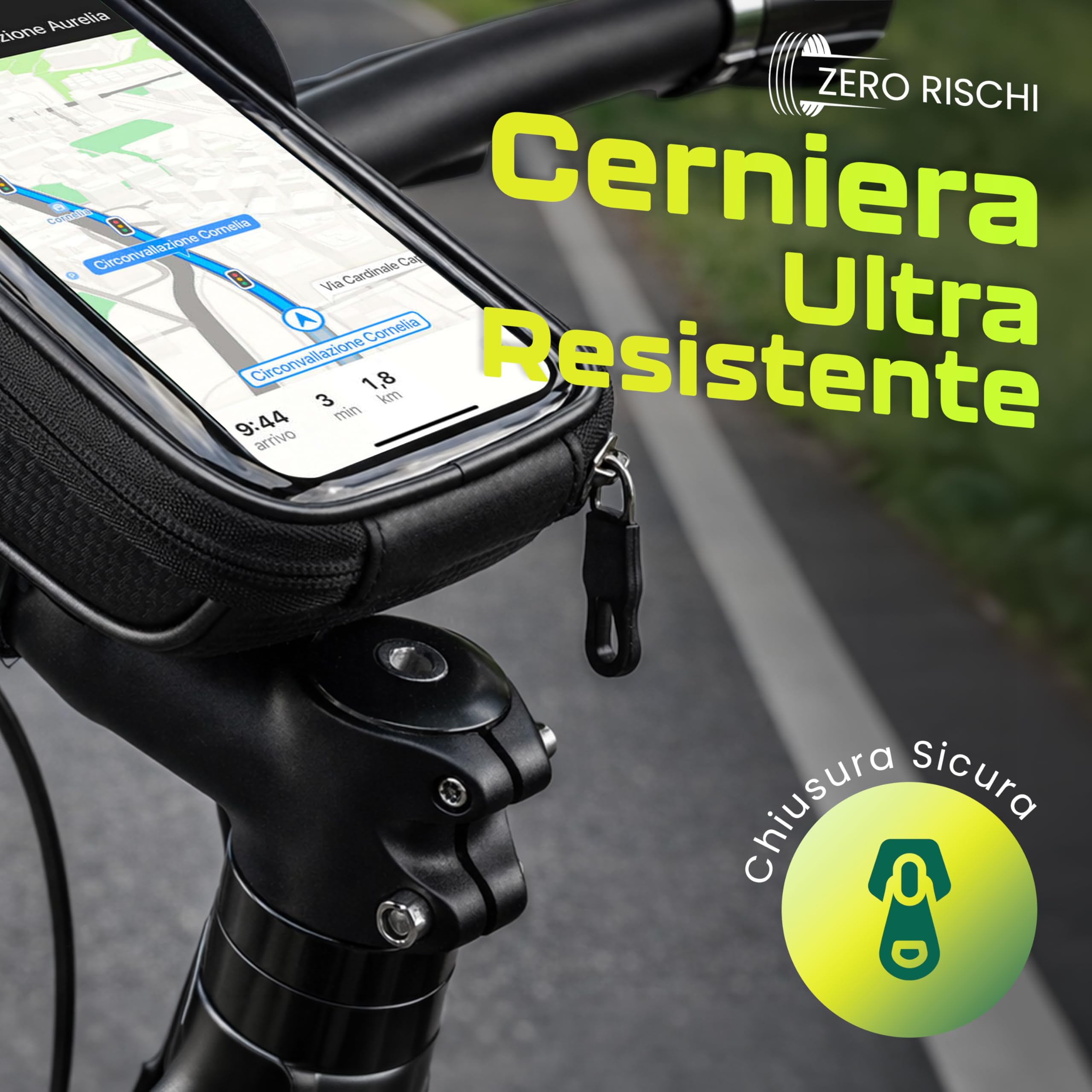Generico Porta Cellulare Bicicletta, Porta Telefono Bici con Finestra Touch e Tasca Portaoggetti, Supporto Cellulare Bici Impermeabile agli Schizzi, Nero