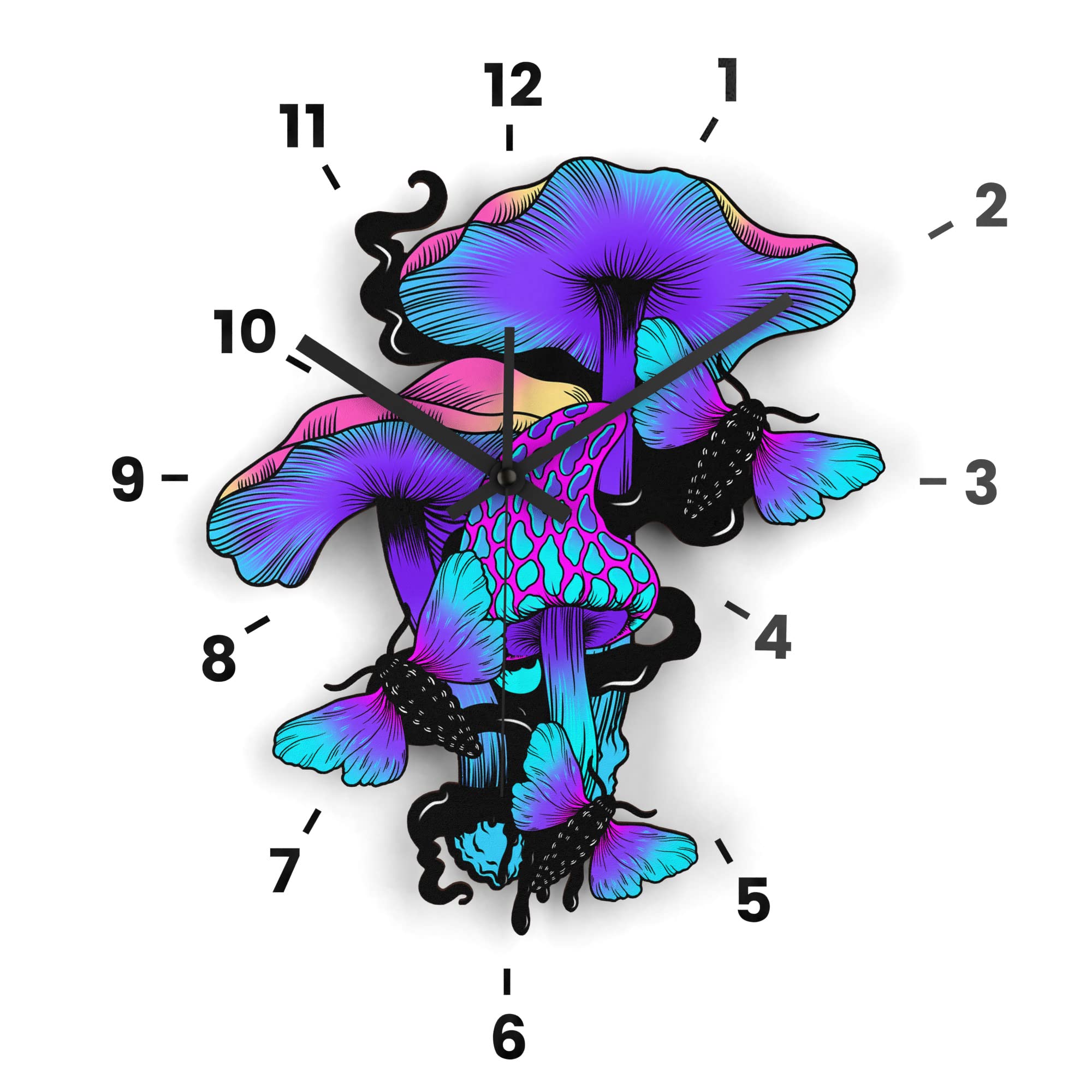Cavka Wooden Wall Clock Moth DIY Numbers Stickers Home Decor Witch Cafe Wall Art Eco Living Room Psychedelic Plywood Silent Watch Cool Magic Kitchen Trippy Mushrooms Laser Cut Mounted Bedroom