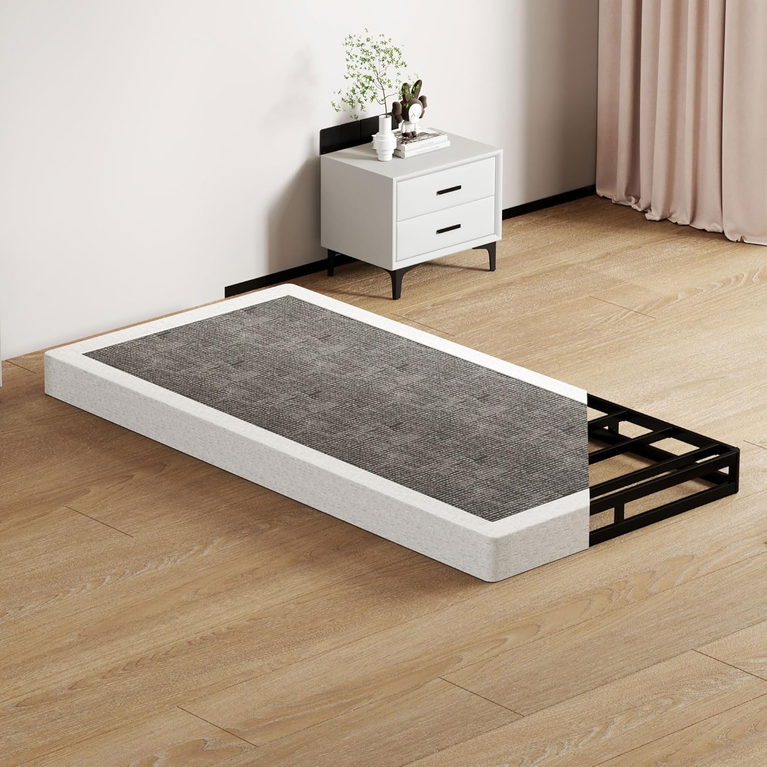 Twin Size Box Springs - 5 Inch Low Profile Mattress Foundation No Noise Heavy Duty Metal Basics Bed Base with Clean Fabric Cover, Easy Assembly 5 Inch Twin