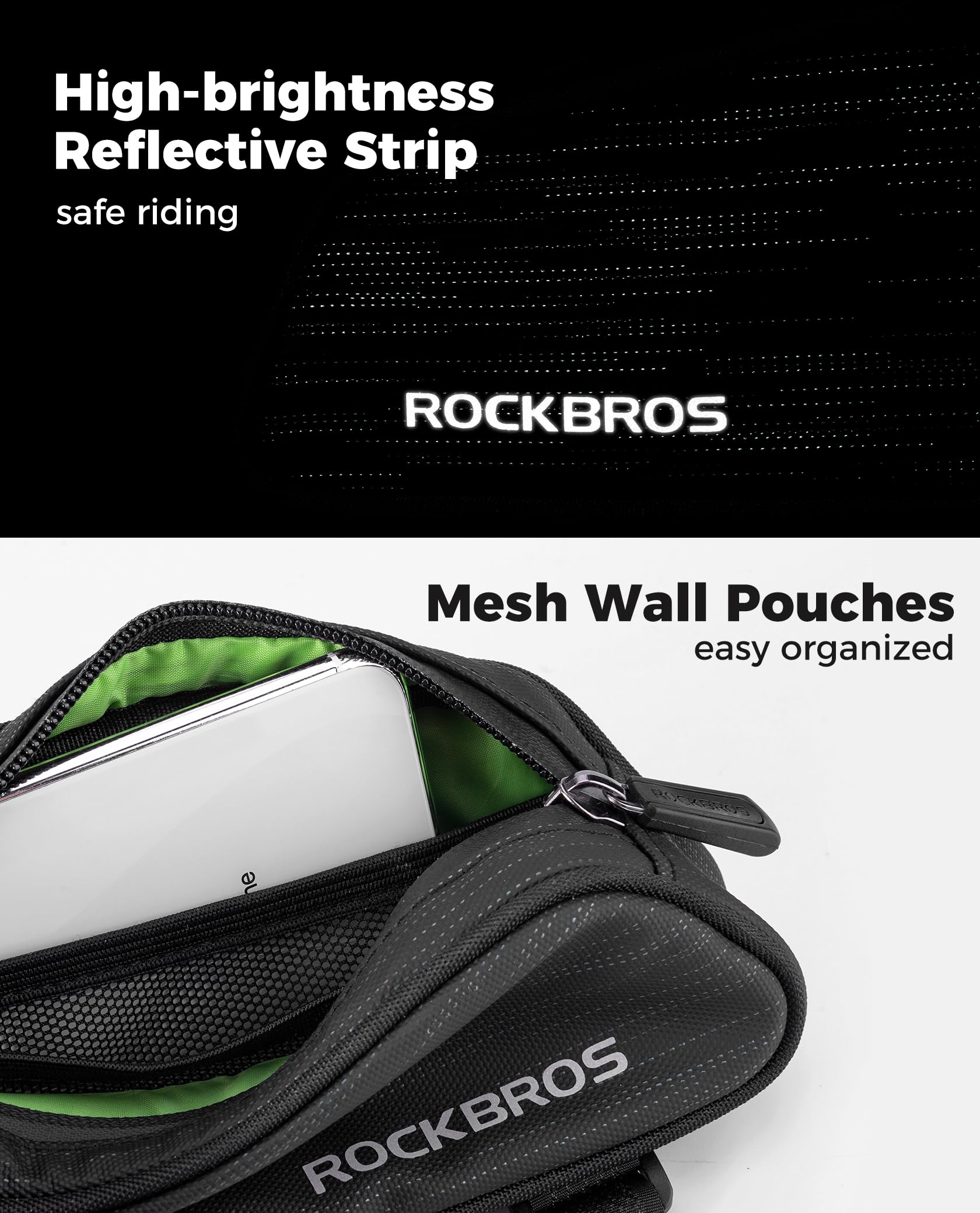 ROCKBROS Borsa per Telaio - Borsa per Tubo Orizzontale - per Bicicletta, Borsello per Bici di Forma Stretta per MTB, Bici da corsa, E-bike circa 1,1L