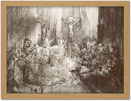 Rembrandt Christ Crucified Between The Two Thieves The Three Crosses Large Framed Art Print Poster Wall Decor 18x24 Traverser Affiche Mur Déco