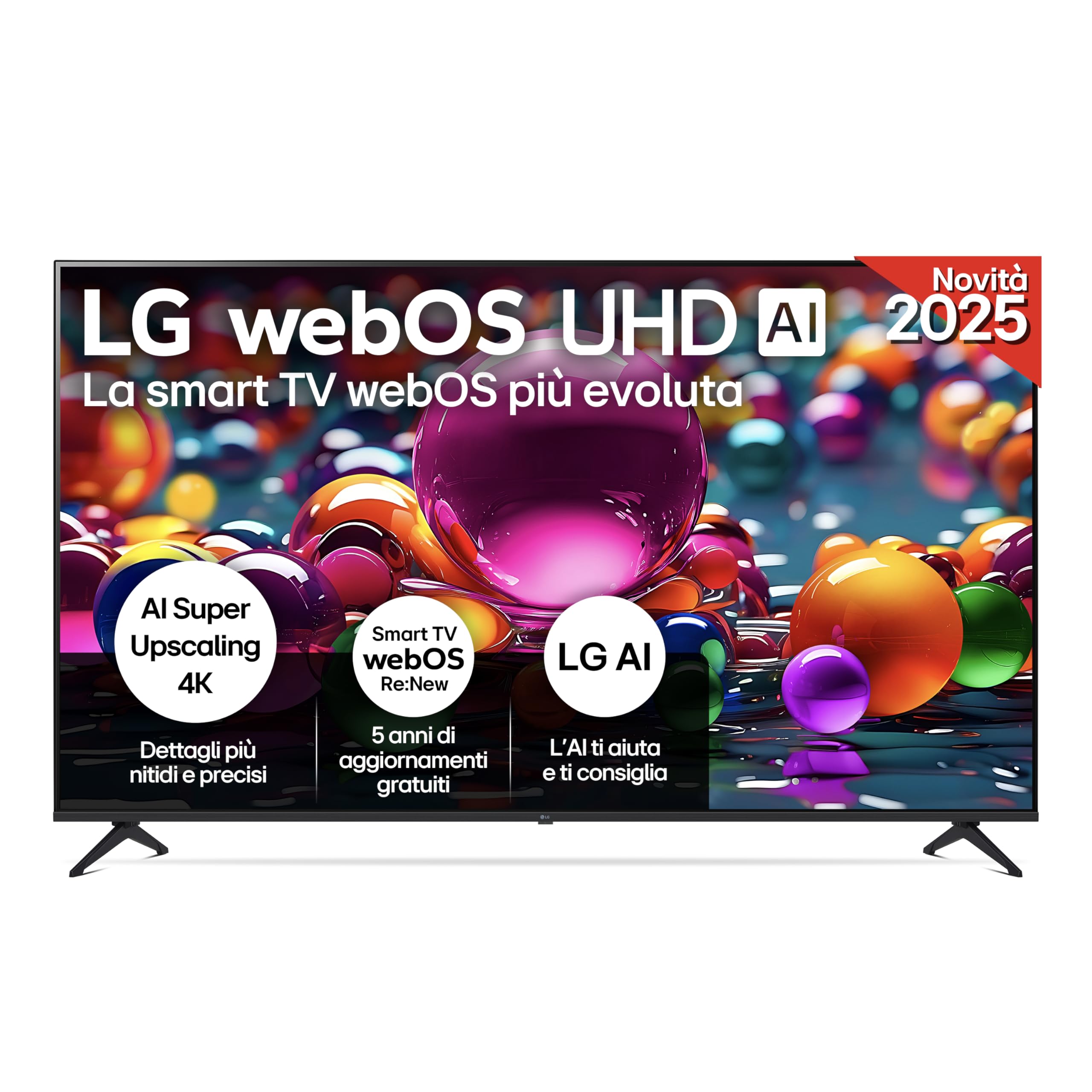 LG webOS UHD AI UA75 TV 75 pollici, Smart TV 4K Ultra HD, Processore α7 Gen8, webOS con AI, Filmmaker mode, HDR10, Gaming con VRR 4K@60Hz, Game Optimizer, Wi-Fi, 75UA75006LA 2025