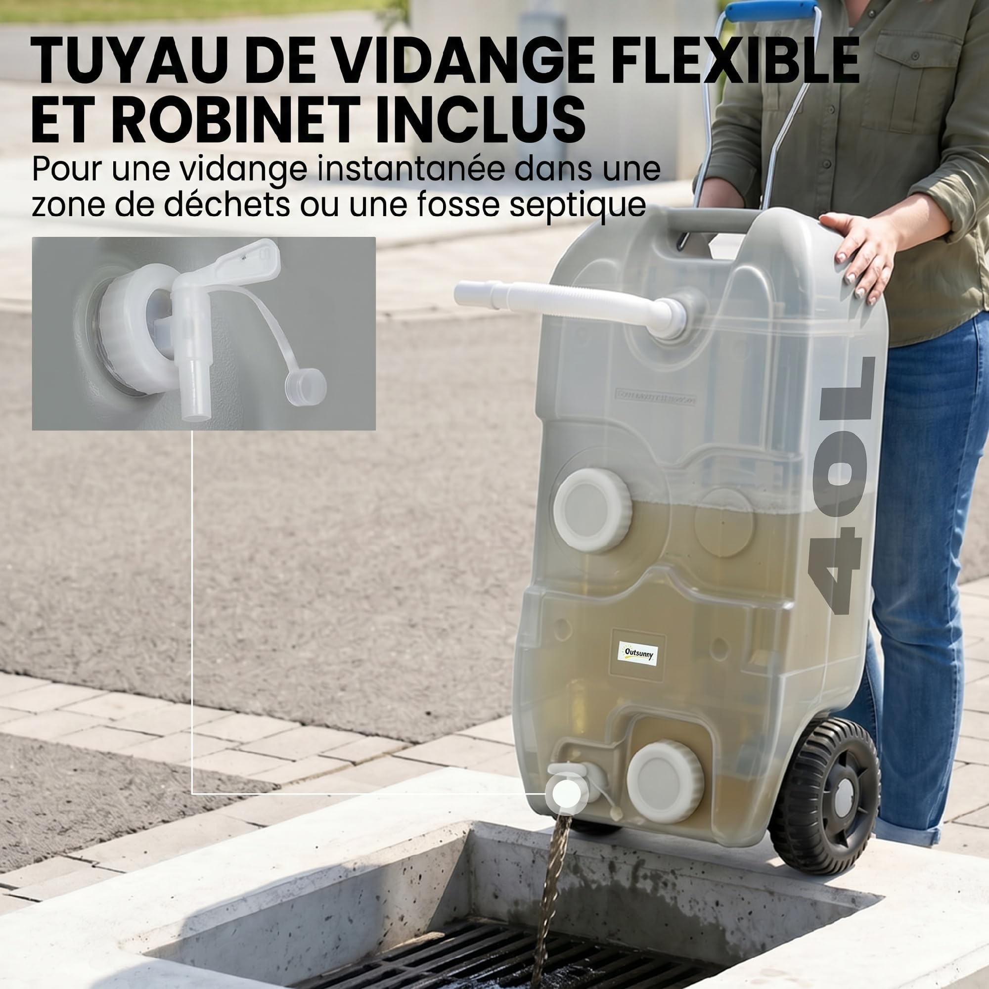 Outsunny Réservoir d'eau sur Roues 40 L Portable Camping Caravane Gris