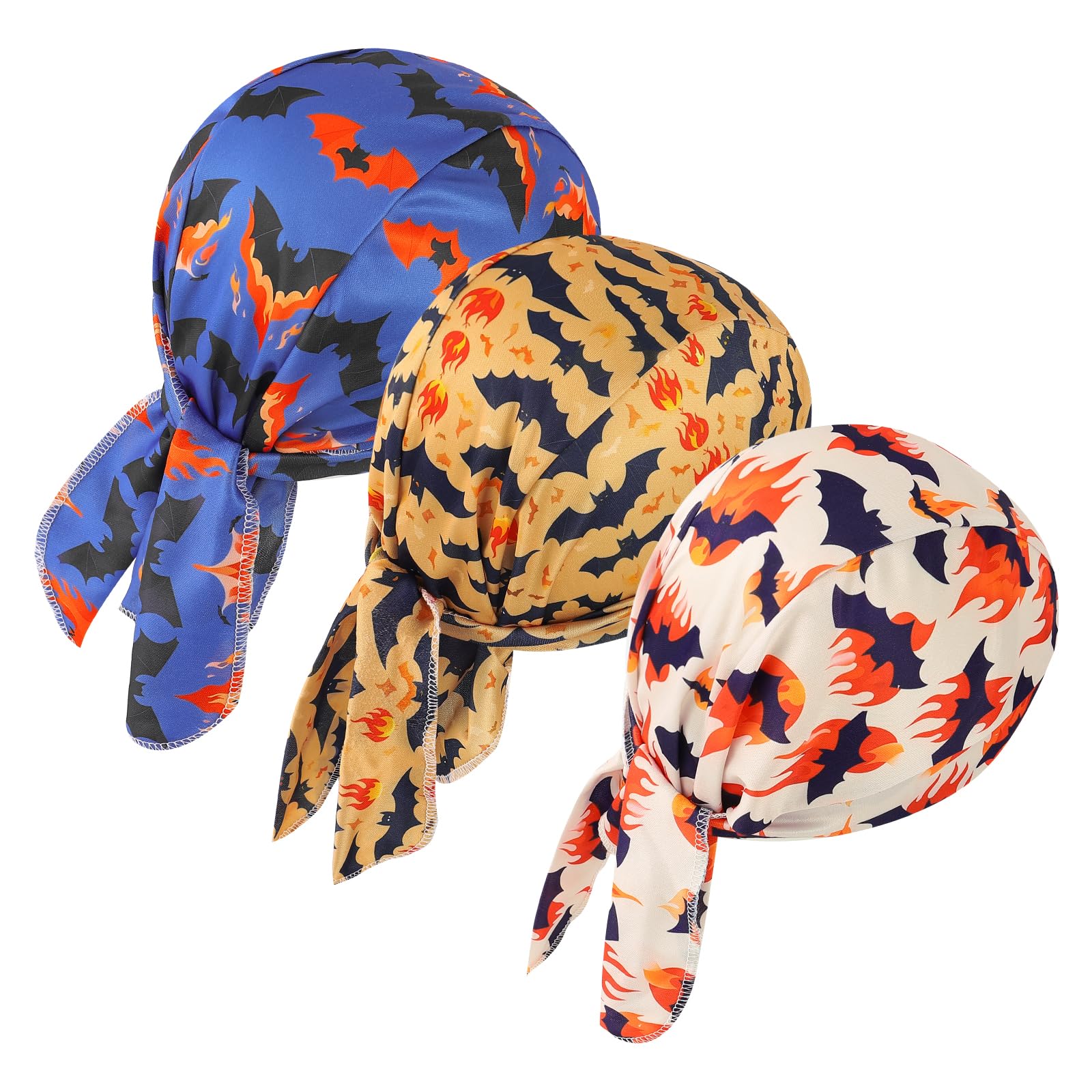 DOCILA 3 Pcs Do Rags for Men Skeleton Skull Cap Bandana Hat Breathable Helmet Linner Beanie