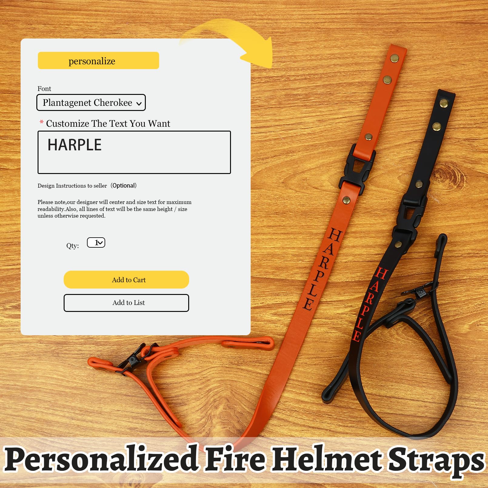 ZZHZBE Personalized Custom Name Leather Firefighter Helmet Chin Strap Gift for Fireman (Black), Large