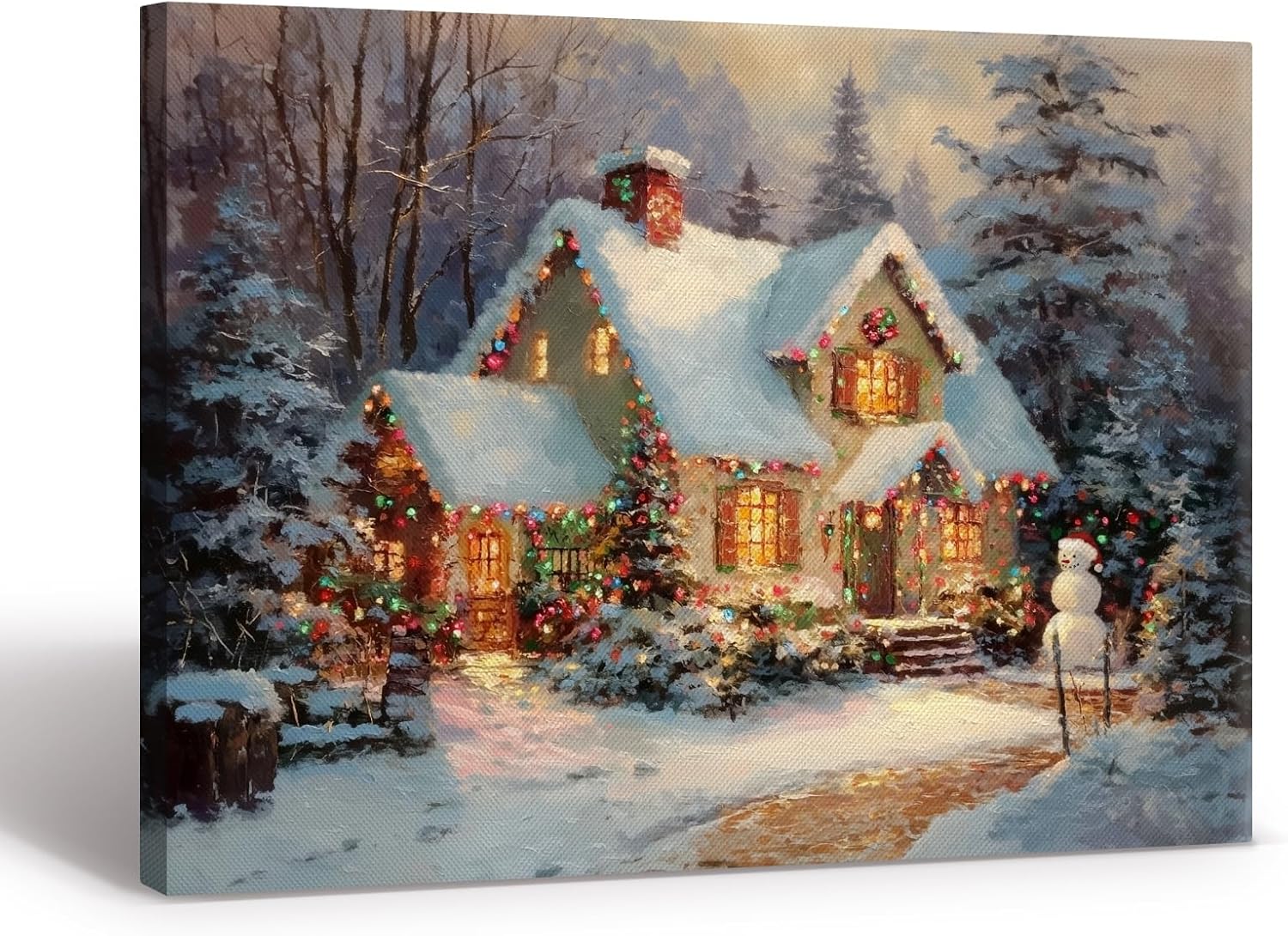 VIYYIEA Christmas Wall Art with LED, Gingerbread House Lighted Canvas Picture Prints, Battery Operated Light Up Wall Decor, Christmas Gifts for Home Living Room - 20L x 16W Gingerbread House 20"L x 16"W