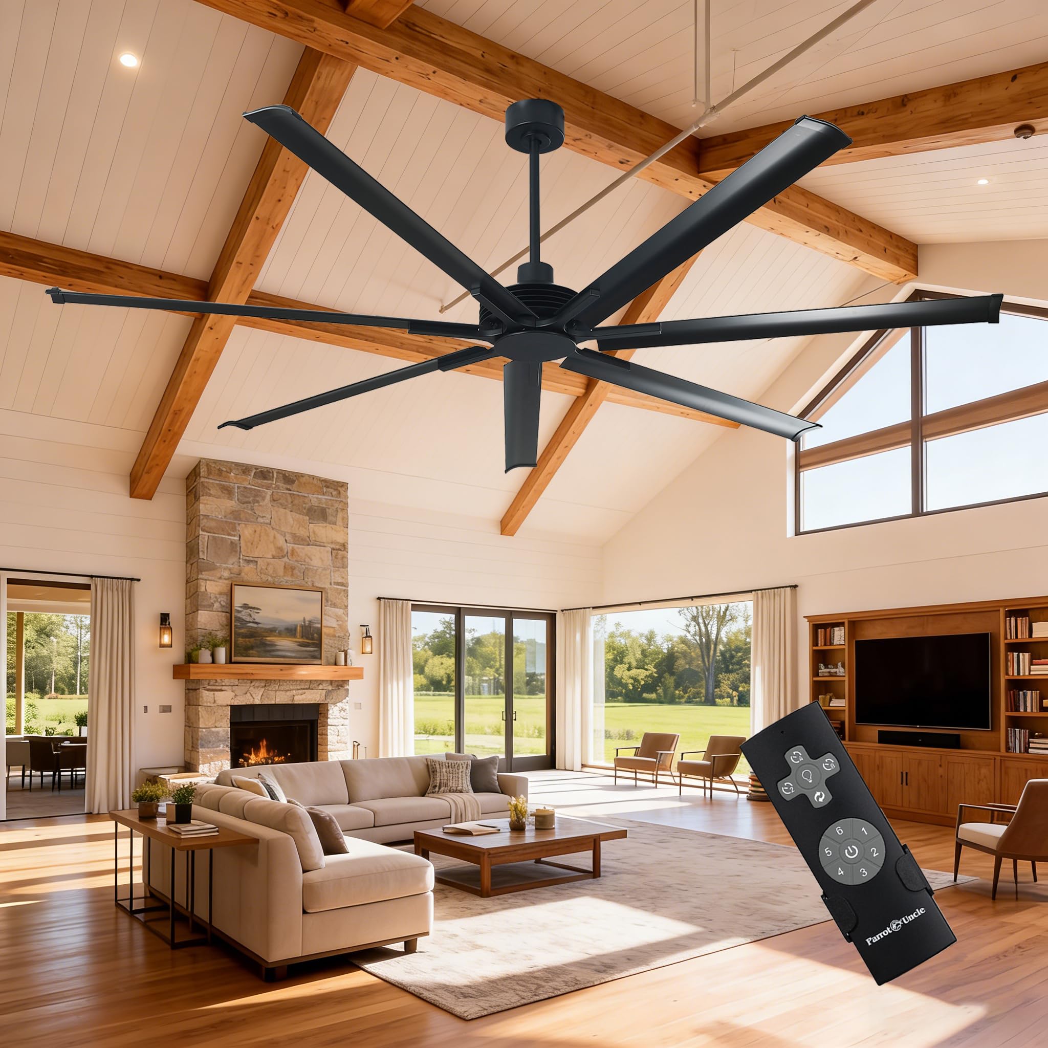 84 Inch Ceiling Fans without Light Industrial Black Ceiling Fan No Light for Living Room Bedroom Shop Garage — view 3