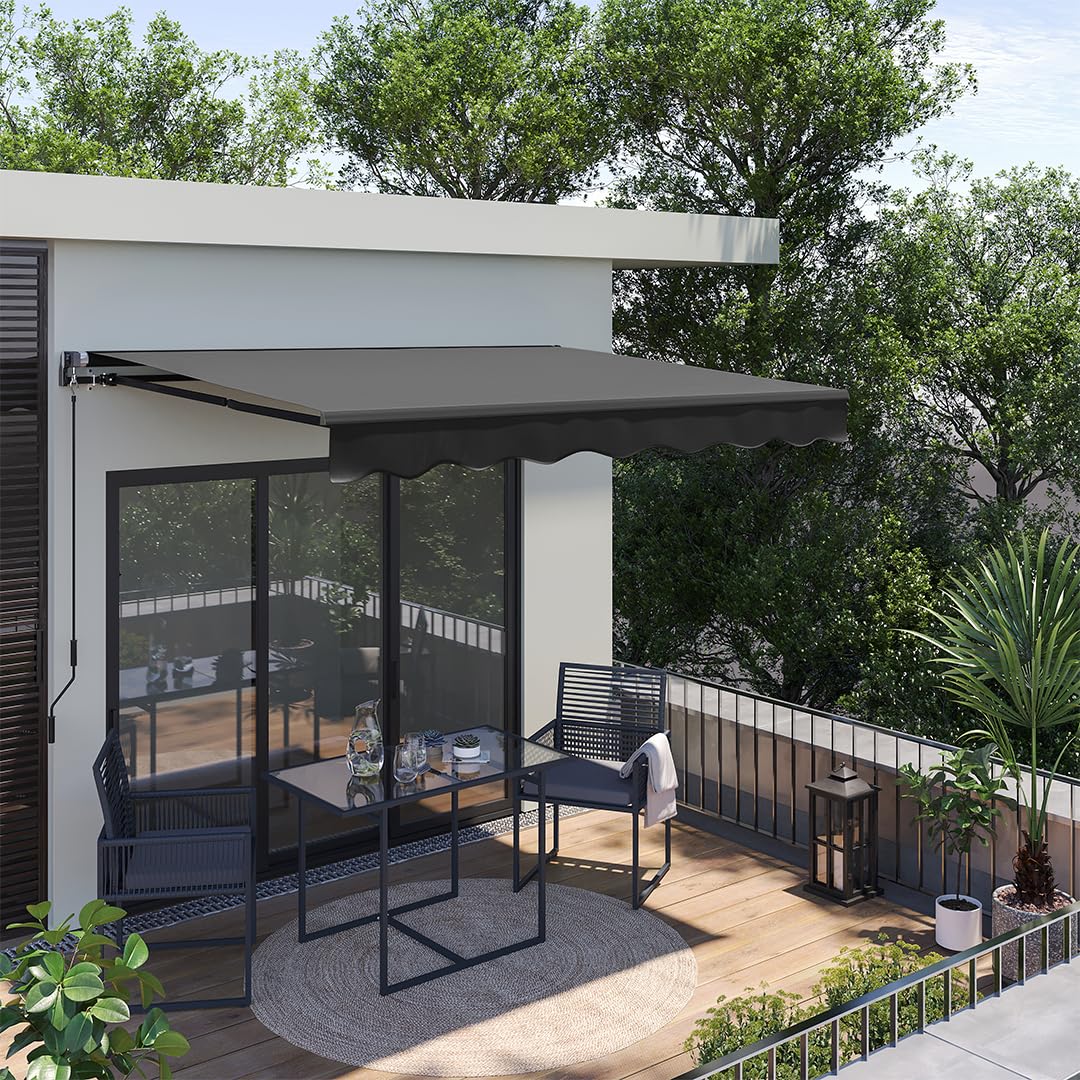STEELSØN Kestria Markise für Balkon/Dachterrasse/Garten 200x150 cm – Gelenkarmmarkise Blickdicht & wetterfest – Außenrollo mit Kurbel aus Kunststoffgewebe – Sonnenmarkise mit Wandhalterung Anthrazit