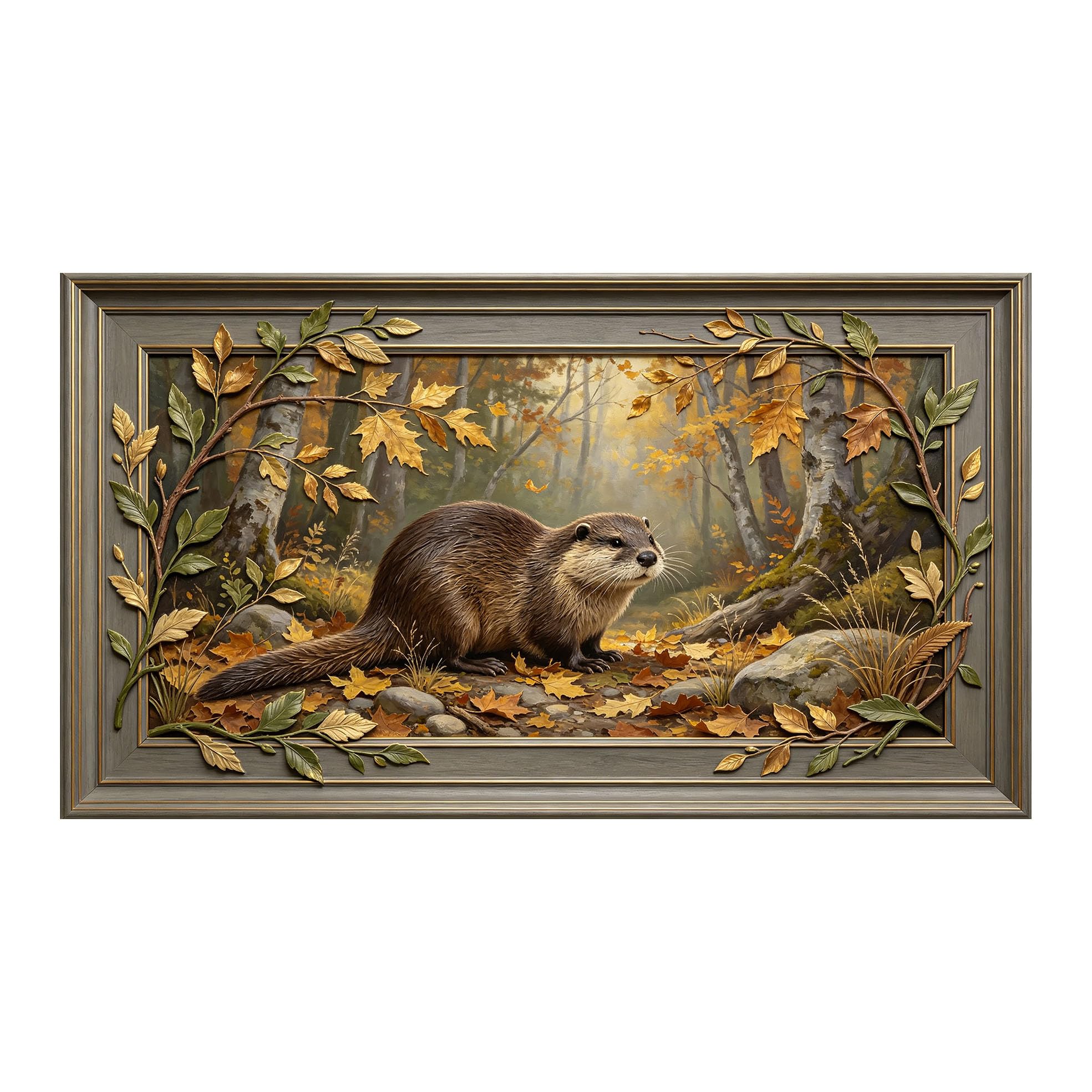 Yzpallescene 3D 3D Framed Wall Art 50cm×90cm Autumn Forest Landscape Oil Painting Large Size SelfAdhesive Removable Wall Decor Prints Artwork for Living Room Bedroom Office