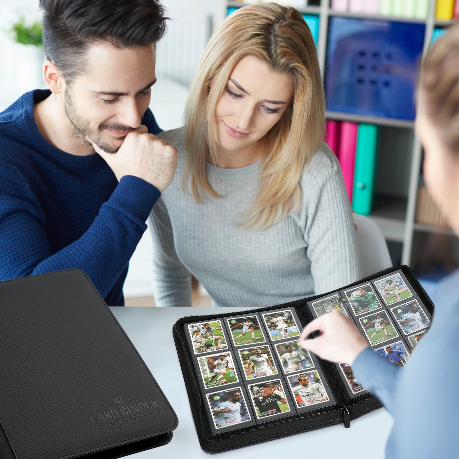 Kartenbinder mit 9 Fächern, Premium-Sammelkartenbinder mit Reißverschluss, 540 doppelseitige Taschen, PU-Sammelbinder, Sammelalbum, Kartenordner für MTG, TCG, Visitenkarten (schwarz)