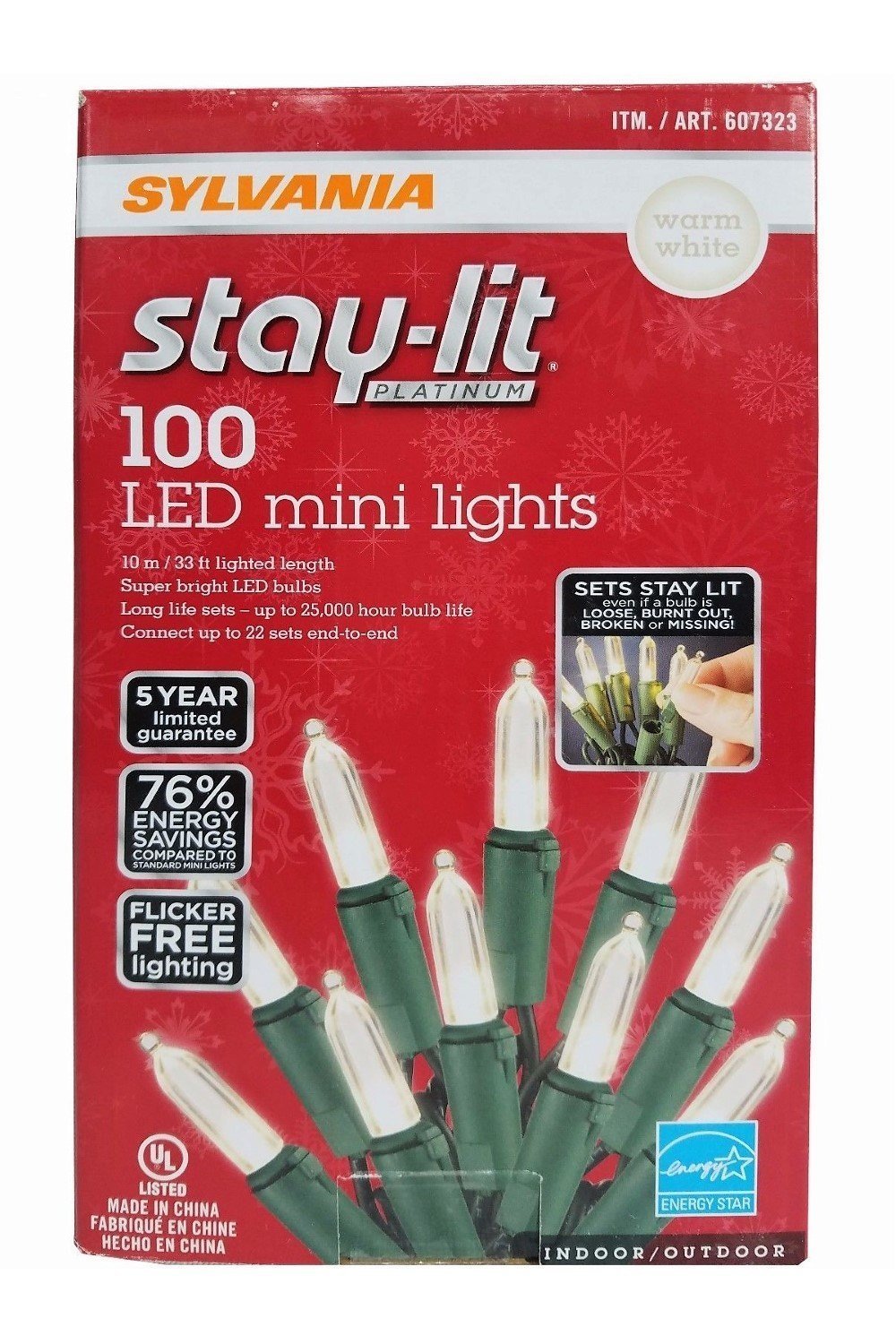 Sylvania Stay-Lit Platinum LED Indoor/Outdoor Christmas String Lights