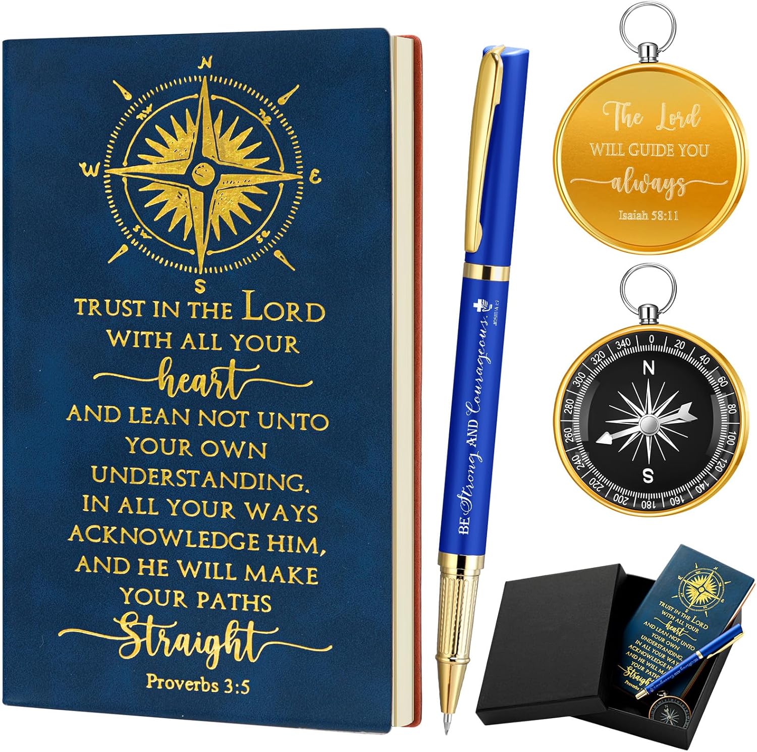 4 Pcs Easter Christian Gifts Bulk for Men First Communion Gift Christian Journal Bible Pen Religious Engraved Compass Baptism Gift for Men Dad Church