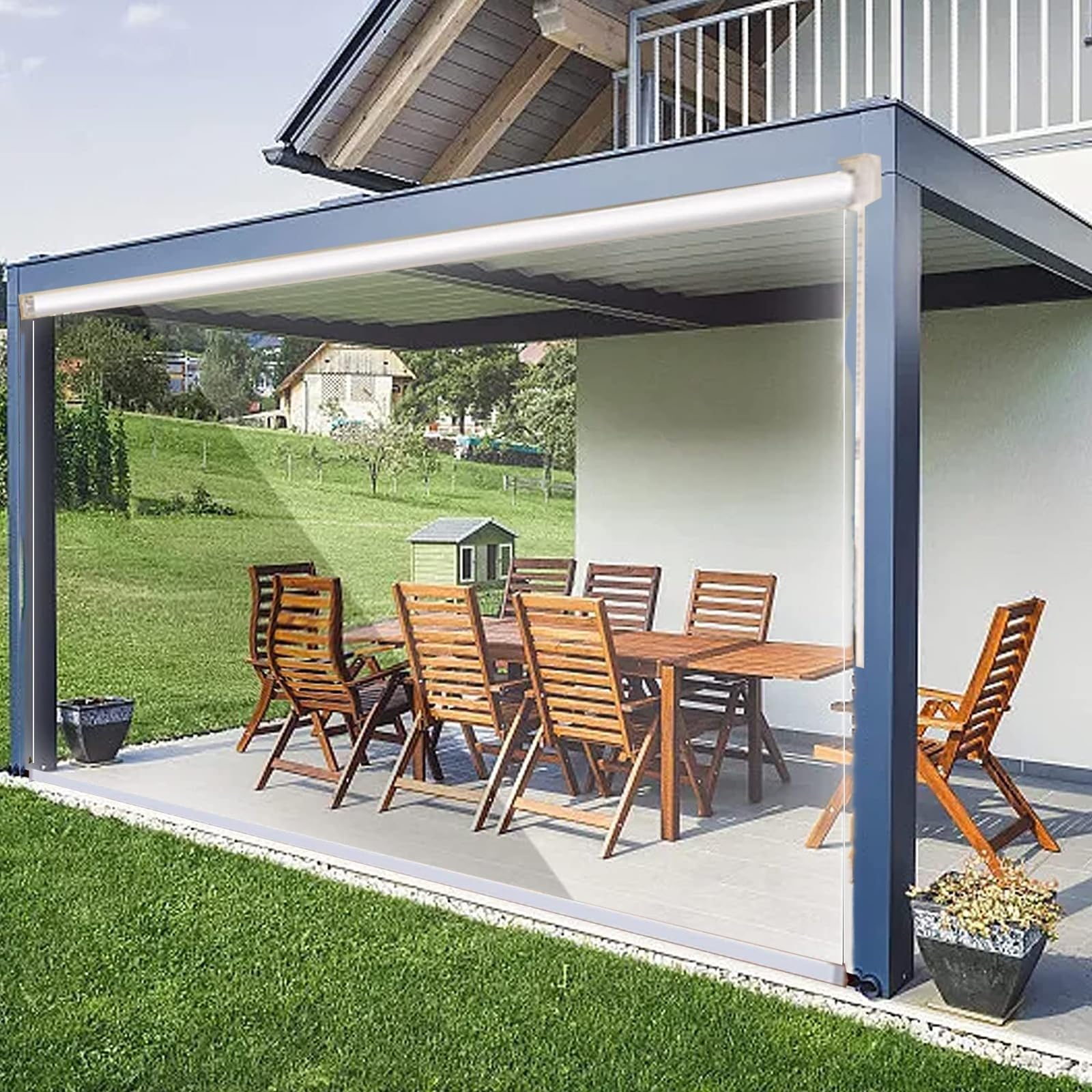NZVZGKTNTW Clear Roll Up Blinds Waterproof Transparent PVC Roller Blinds, Outside Gazebo Patio Partition Curtains, Side Pull Roller Blinds ShutterRainproof Windproof,(150x150cm(59x59in))