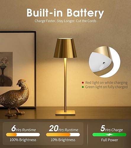 Miniatura 5 de UME Paquete de 3 lámparas de mesa inalámbricas, funciona con pilas, lámpara de mesa portátil impermeable recargable con 3 temperaturas de color y