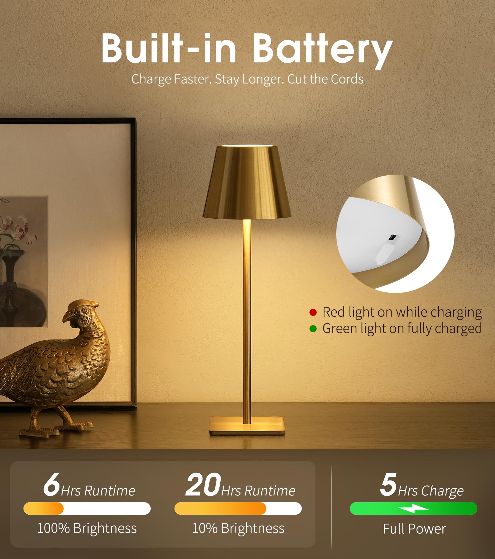 UME Confezione da 3 lampade da tavolo senza fili, funzionamento a batteria, lampada da tavolo portatile impermeabile ricaricabile con 3 temperature di colore e regolazione continua per cene, scrivania