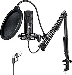 FIFINE Studio Condensador USB Microfone Computador PC Kit de microfone com suporte de choque ajustável do braço do boom para instrumentos Voice Overs Gravação Podcasting YouTube Vocal Streaming-T669