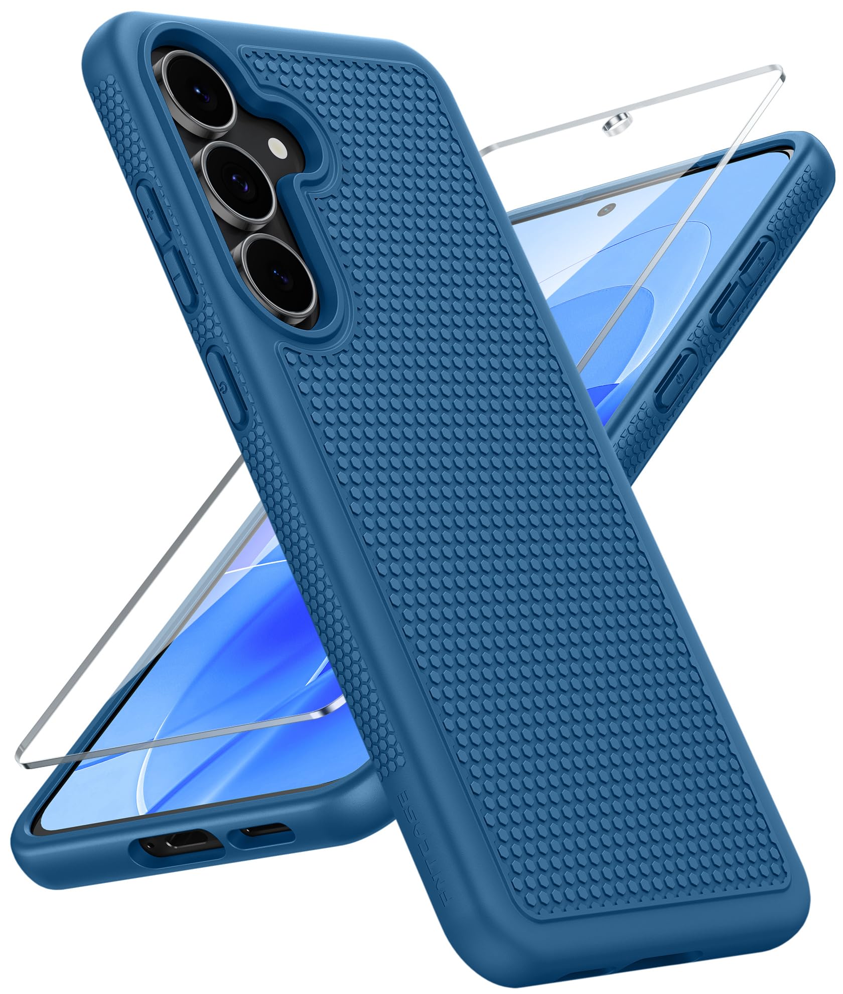 FNTCASE for Samsung Galaxy S25 FE Case: Shockproof Protective Non Slip Blue | With Screen Protector, Shockproof Drop Protection, Matte Textured Protective Cell Phone Cover, for Daily Use, Blue