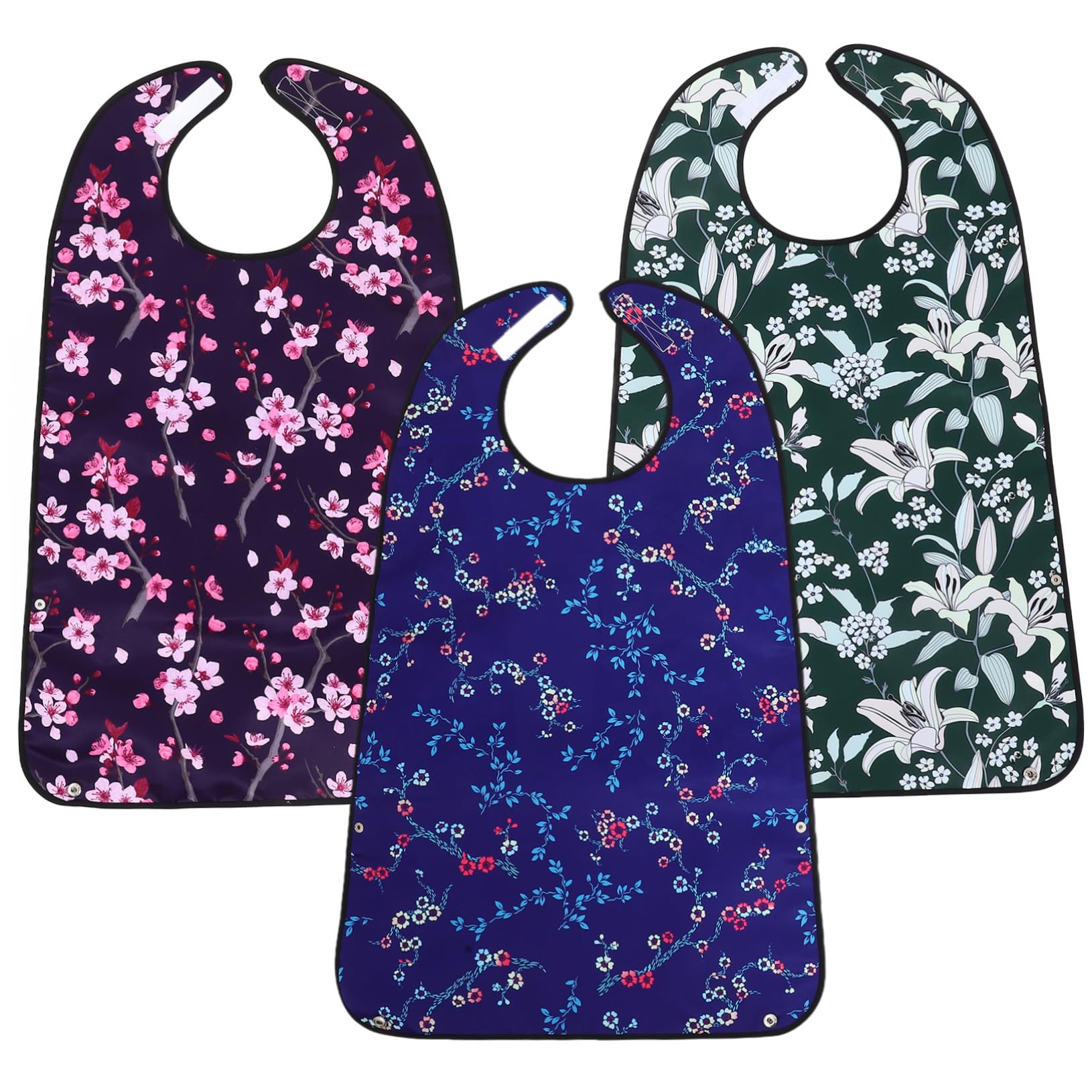 FRCOLOR 3 Stück-pack Waschbare Lätzchen für Erwachsene Kleiderschutz aus Polyester mit Schönem Druck für Senioren Beim Essen