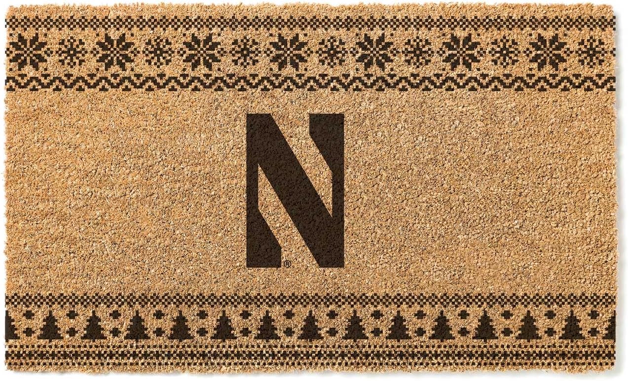 KH Sports Fan Northwestern Wildcats Holiday Coir Doormat, 18x30 Inches, Wildcats Outdoor Rug; Display Some Holiday Cheer with This Unique Northwestern Wildcats Doormat