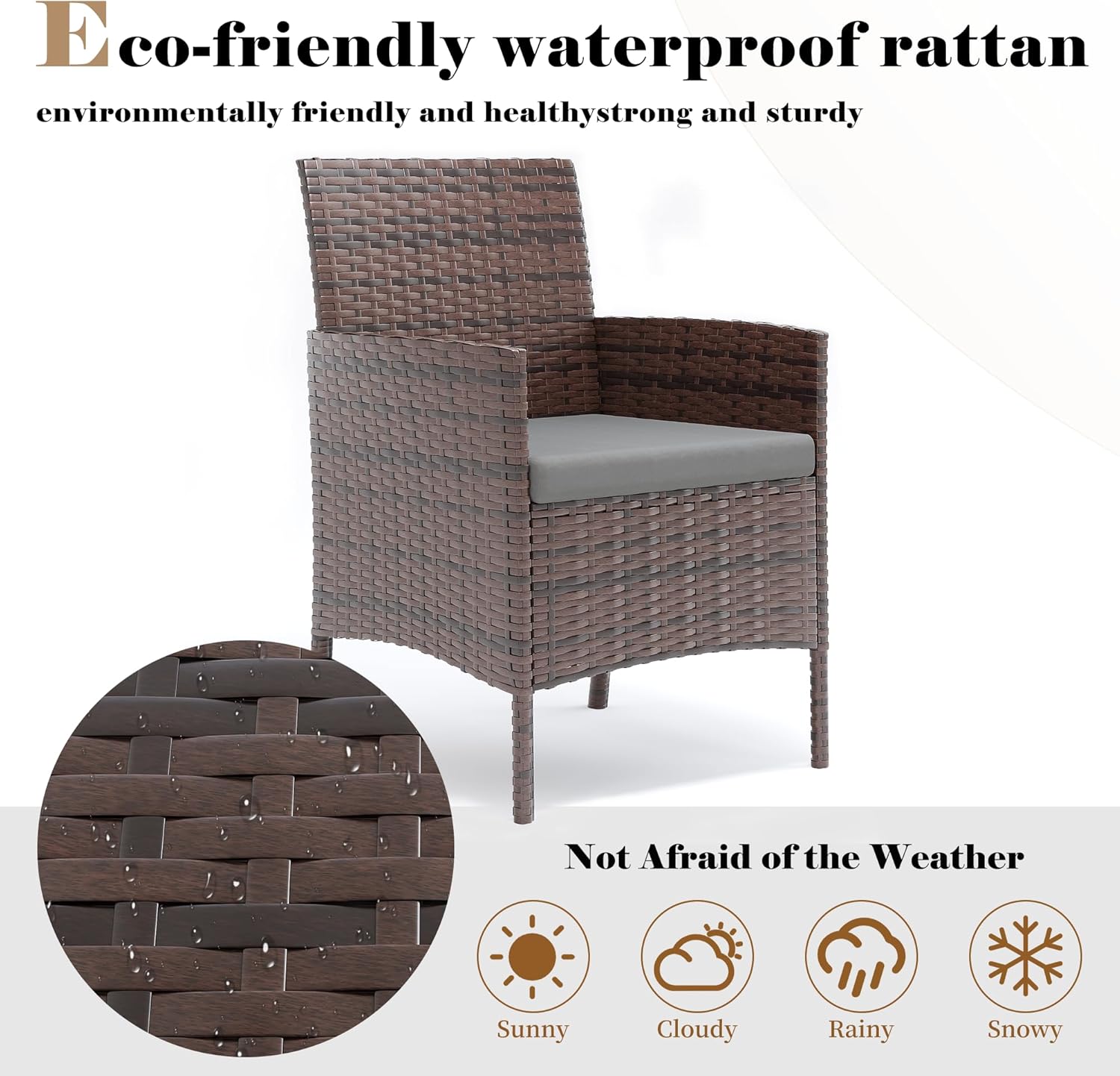 Patio Furniture Set 4 Pieces Small, Belcony Furniture Outdoor Wicker Patio Conversation Set for Backyard,Porch, Deck,Garden,Poolside and Balcony(Grey)