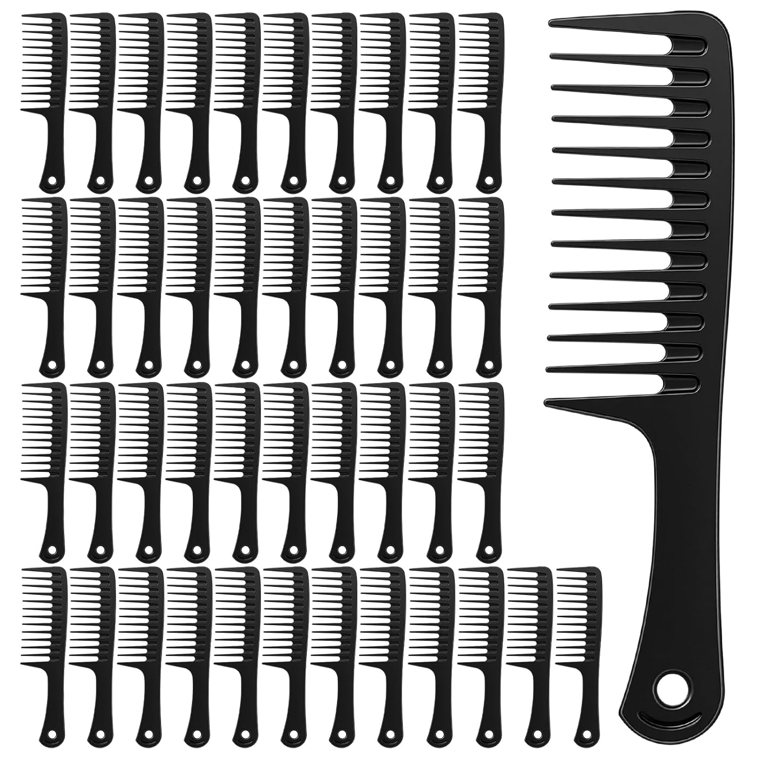 JOUTYFOR 60 Pack Black Wide Tooth Detangling Combs - Large 9.44" Disposable Salon Paddle Brushes for Curly Wet Hair, Men Women