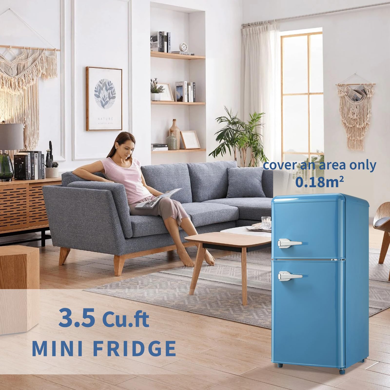 Axutl Retro Mini Fridge Refrigerator With Freezer Bedroom Dorm Blue 3.5 Cu.Ft Compact Small For RV Apartment 2-Door Design on Fridge.com - View 6