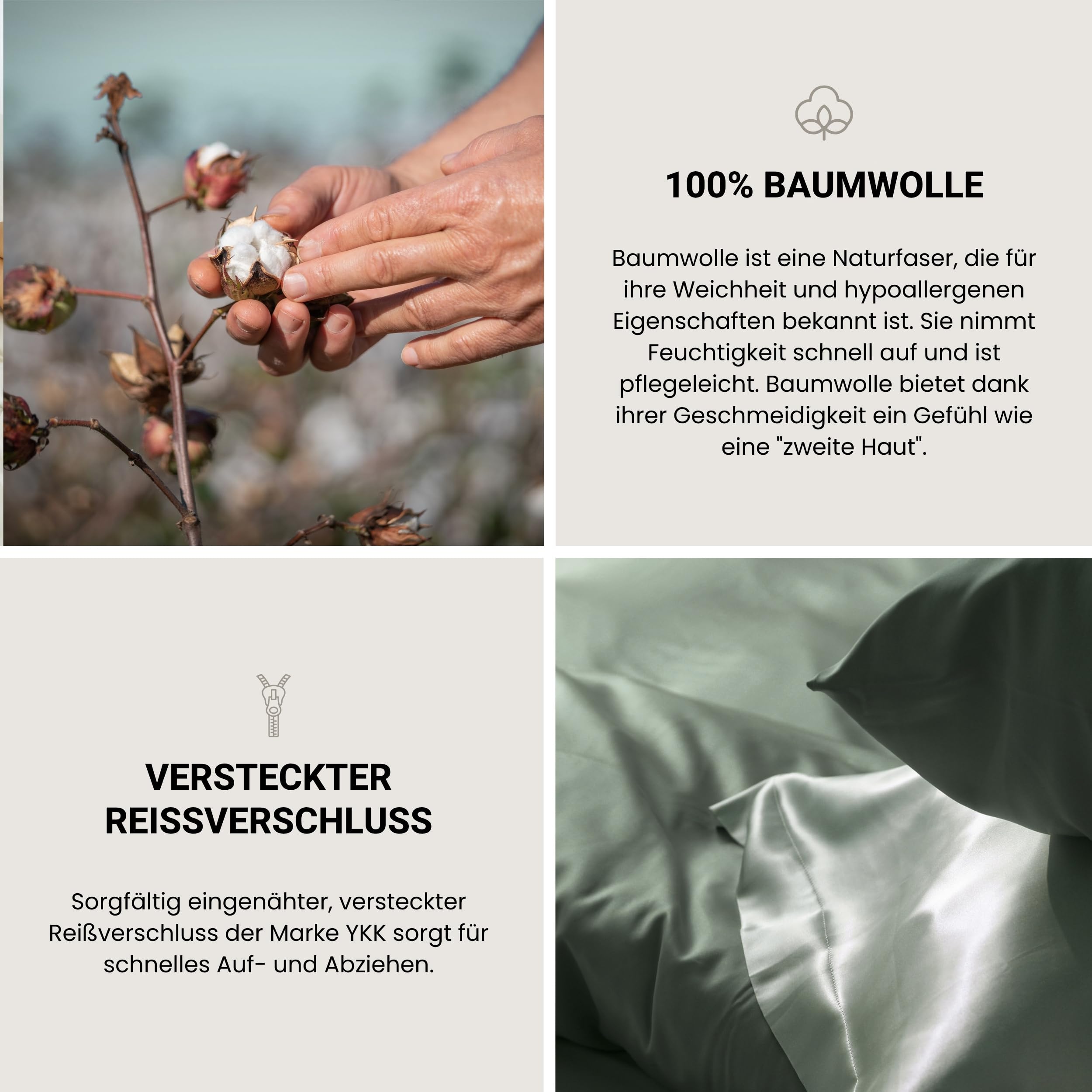 Schiesser Bettwäscheset Ella | 2-teilig | Uni | Satin | 100% Baumwolle | Oeko-TEX | Reißverschluss | 135x200cm + 80x80cm | Dunkelgrün